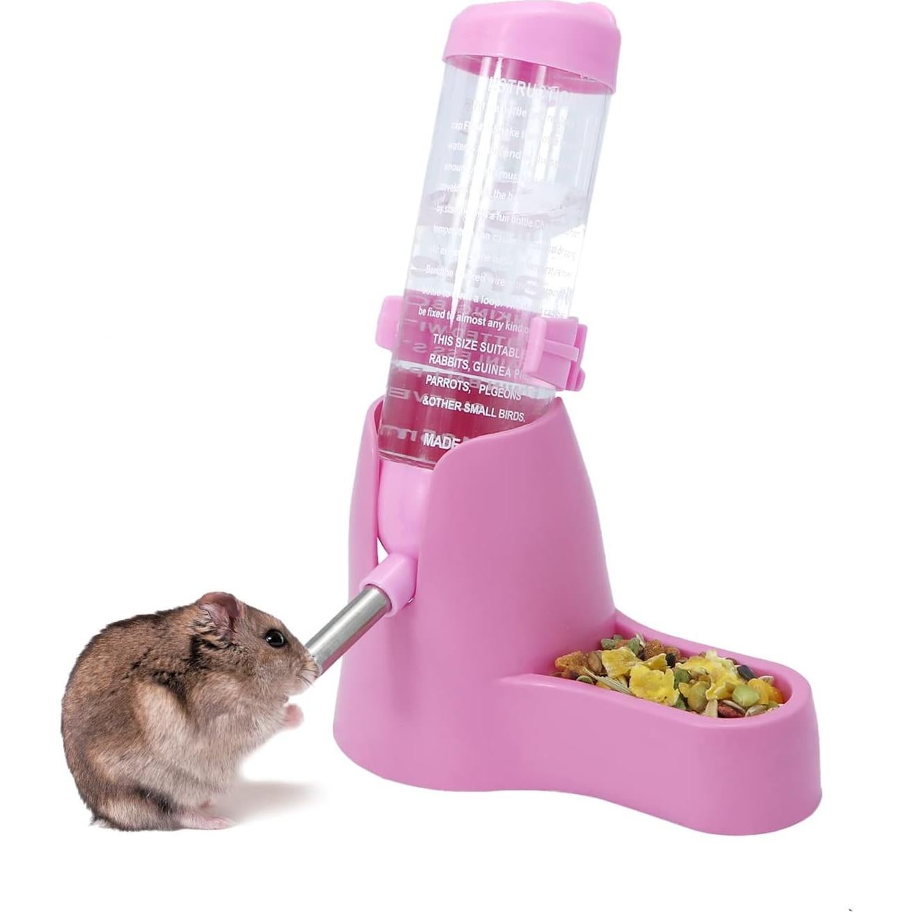 Botella de Agua para Hámster Wontee 125ML Rosa con Dispensador