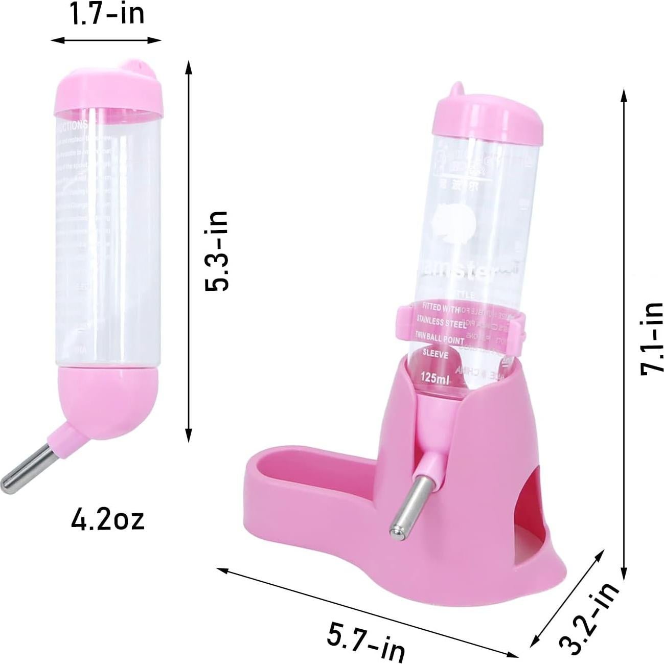 Botella de Agua para Hámster Wontee 125ML Rosa con Dispensador