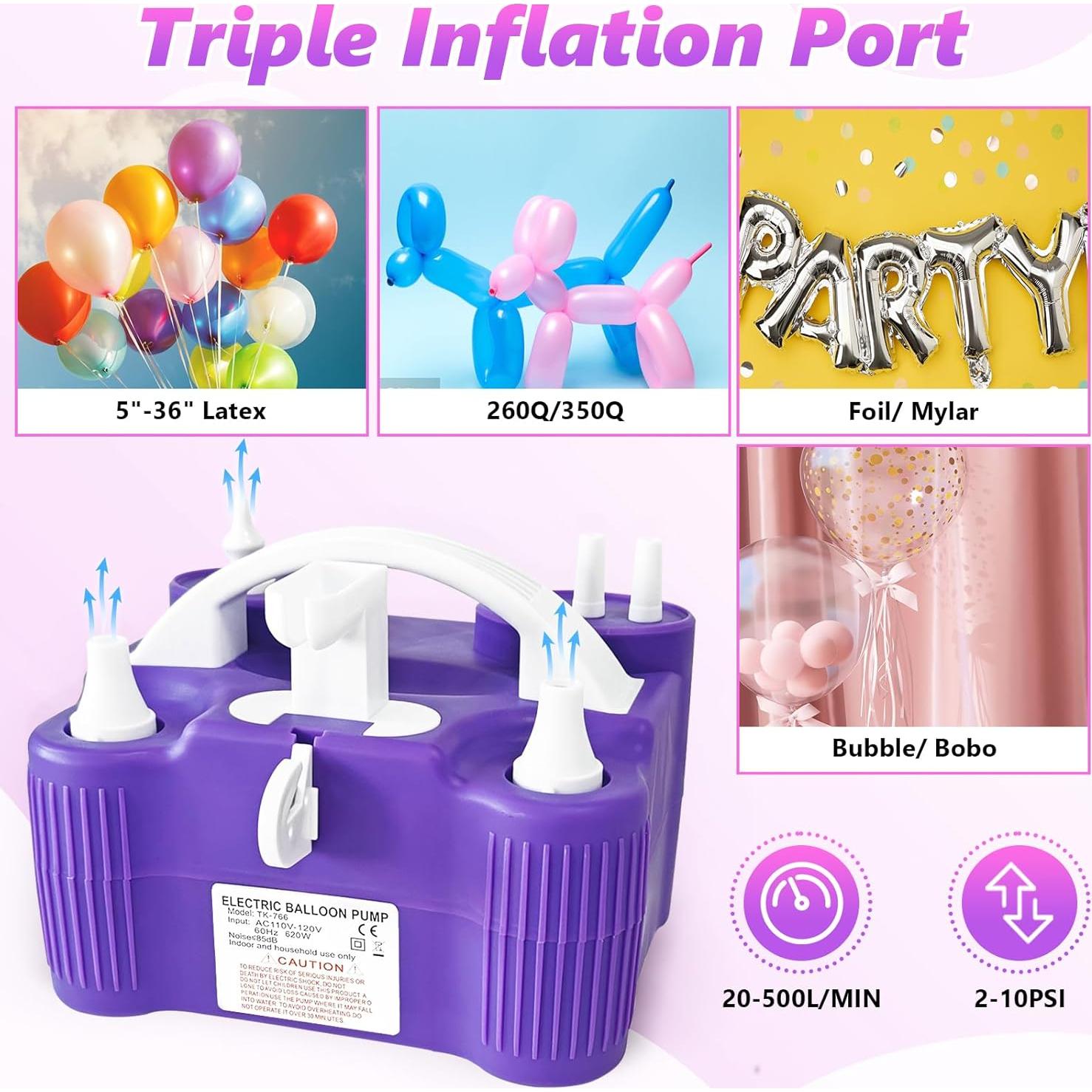 Bomba de Globo Eléctrica Ziziella 600W Doble Boquilla 4 en 1