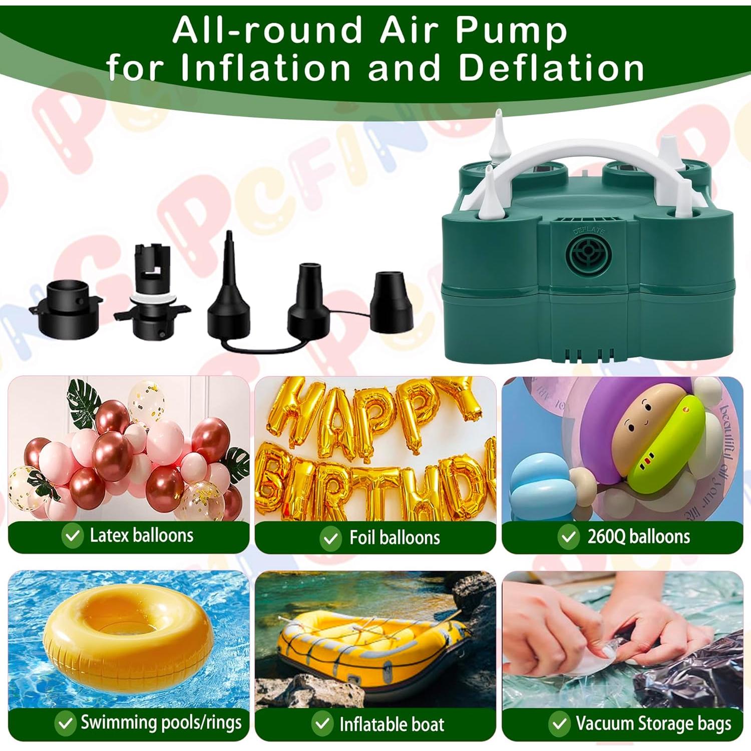 Bomba de Aire Eléctrica PCFING 3-en-1 para Globos y Inflables