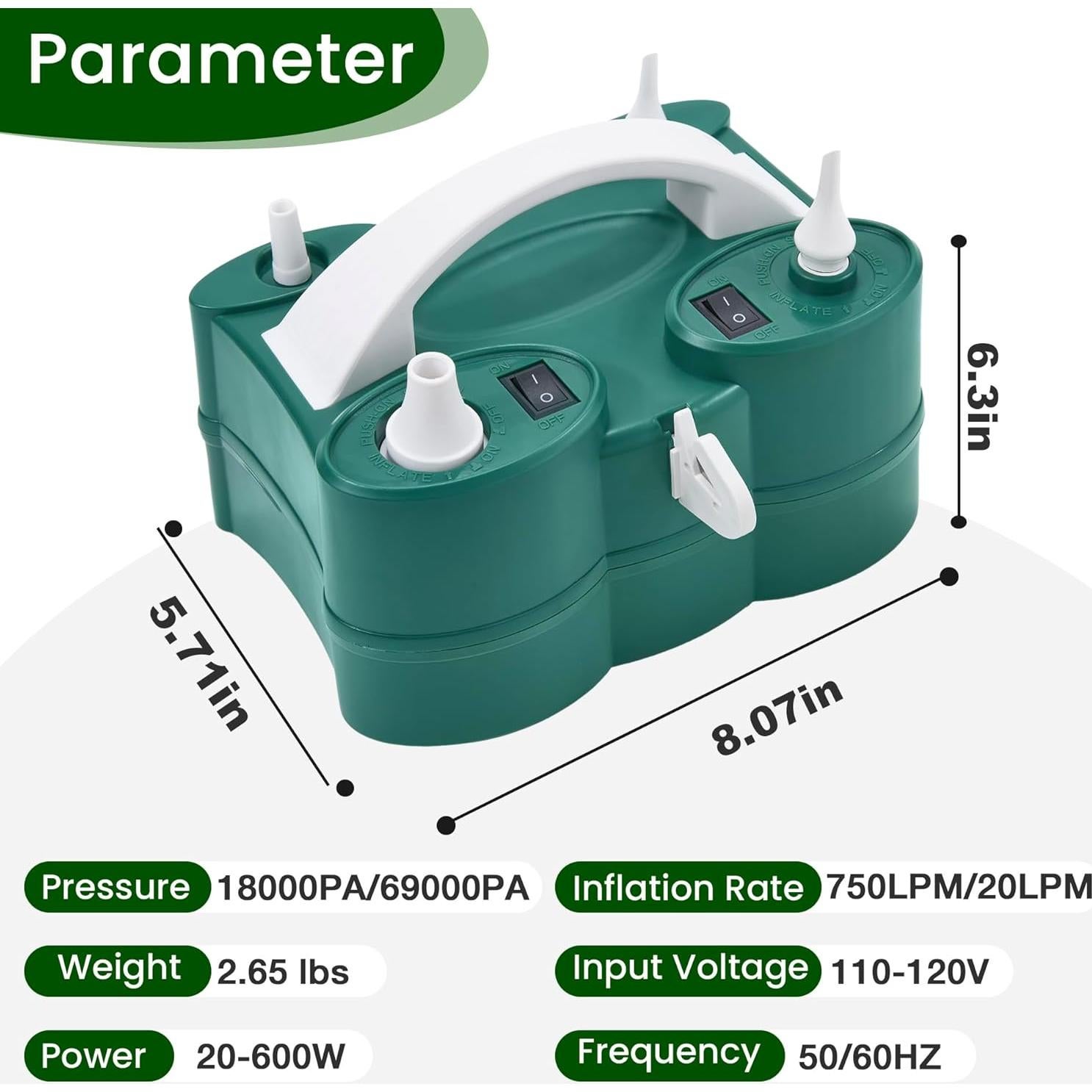 Bomba de Aire Eléctrica PCFING 3-en-1 para Globos y Inflables