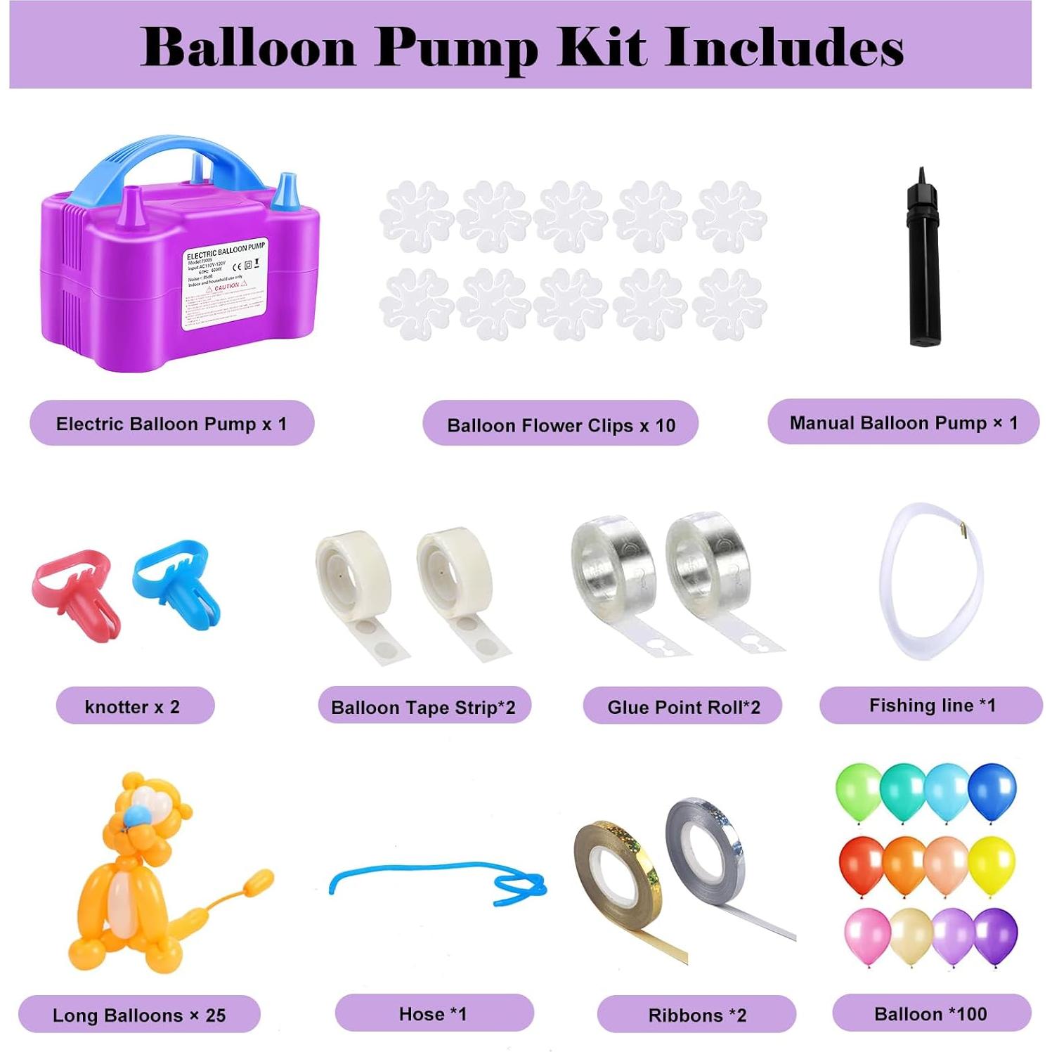 Bomba de Globos Eléctrica QIPUMP con 100 Globos y Accesorios