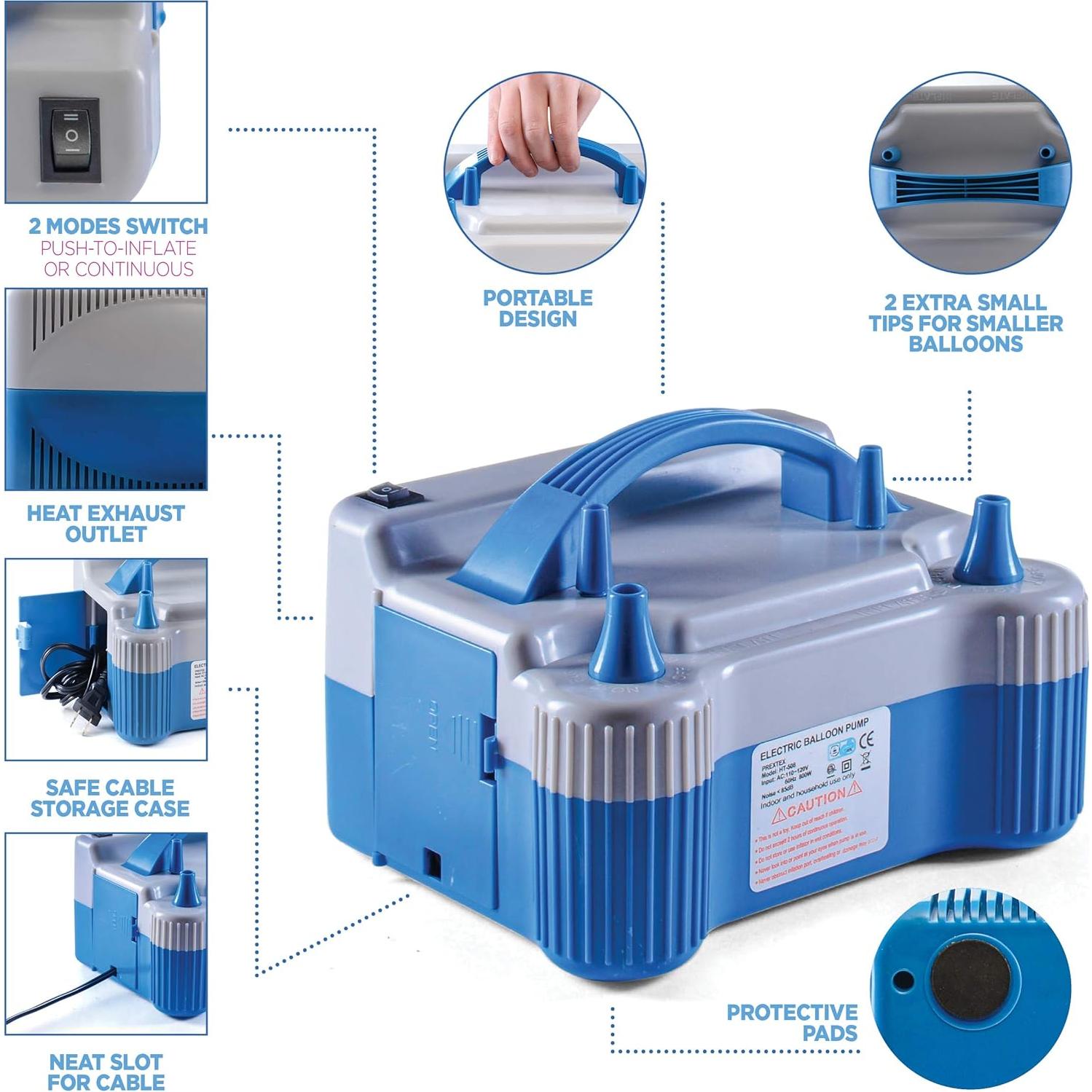 Bomba de Globo Eléctrica Prextex 800W Doble Boquilla Portátil