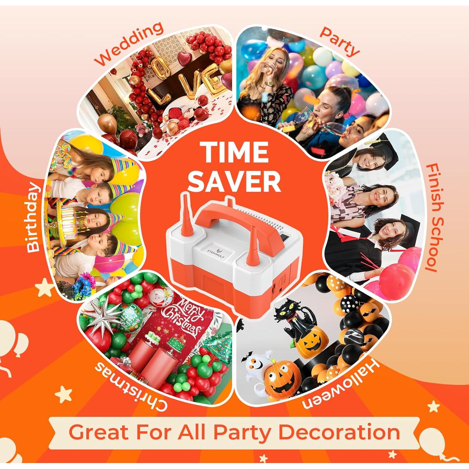 Bomba de Globo Eléctrica ETENWOLF P600 600W para Fiestas