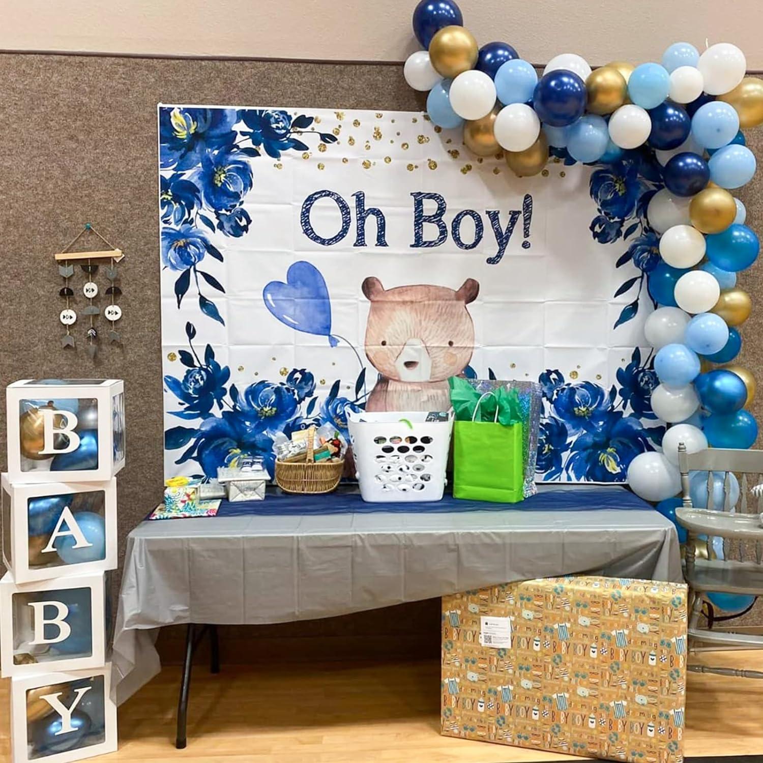 60 Globos Metálicos Azul Marino y Claro con Confeti Dorado