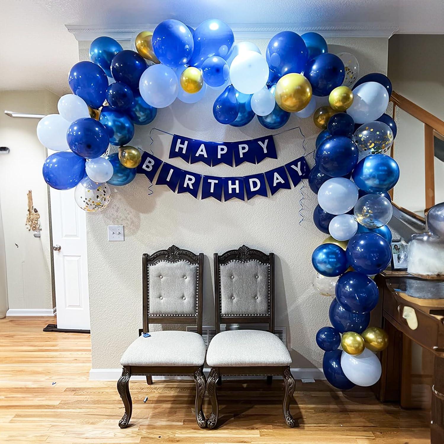 60 Globos Metálicos Azul Marino y Claro con Confeti Dorado