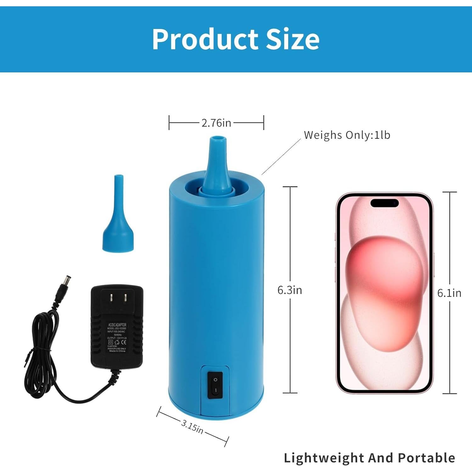 Bomba de Globo Eléctrica Xapypy 18LPM Azul Cielo Portátil