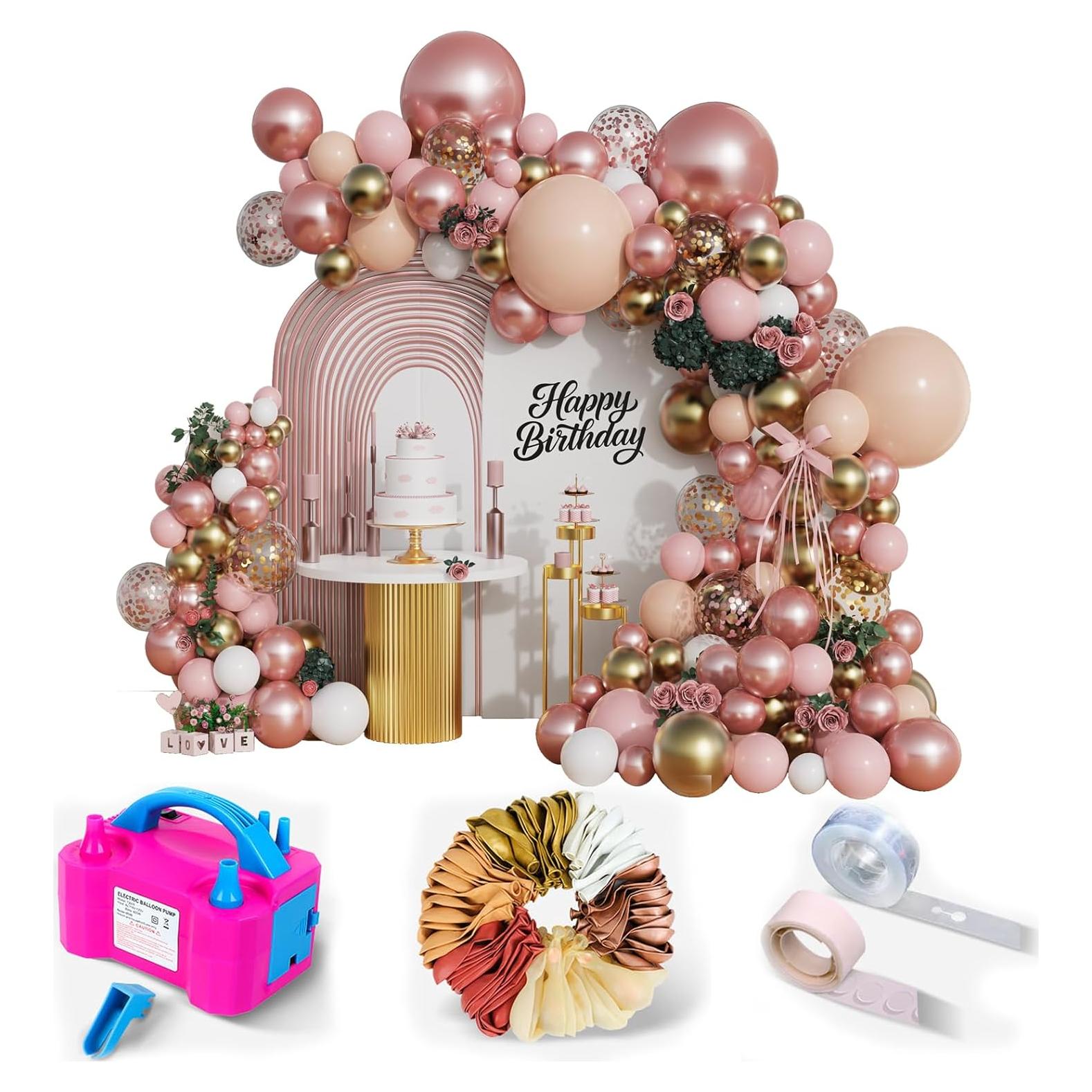 Kit de Guirnalda de Globos Rosa Dorado PTKISS 142 Piezas