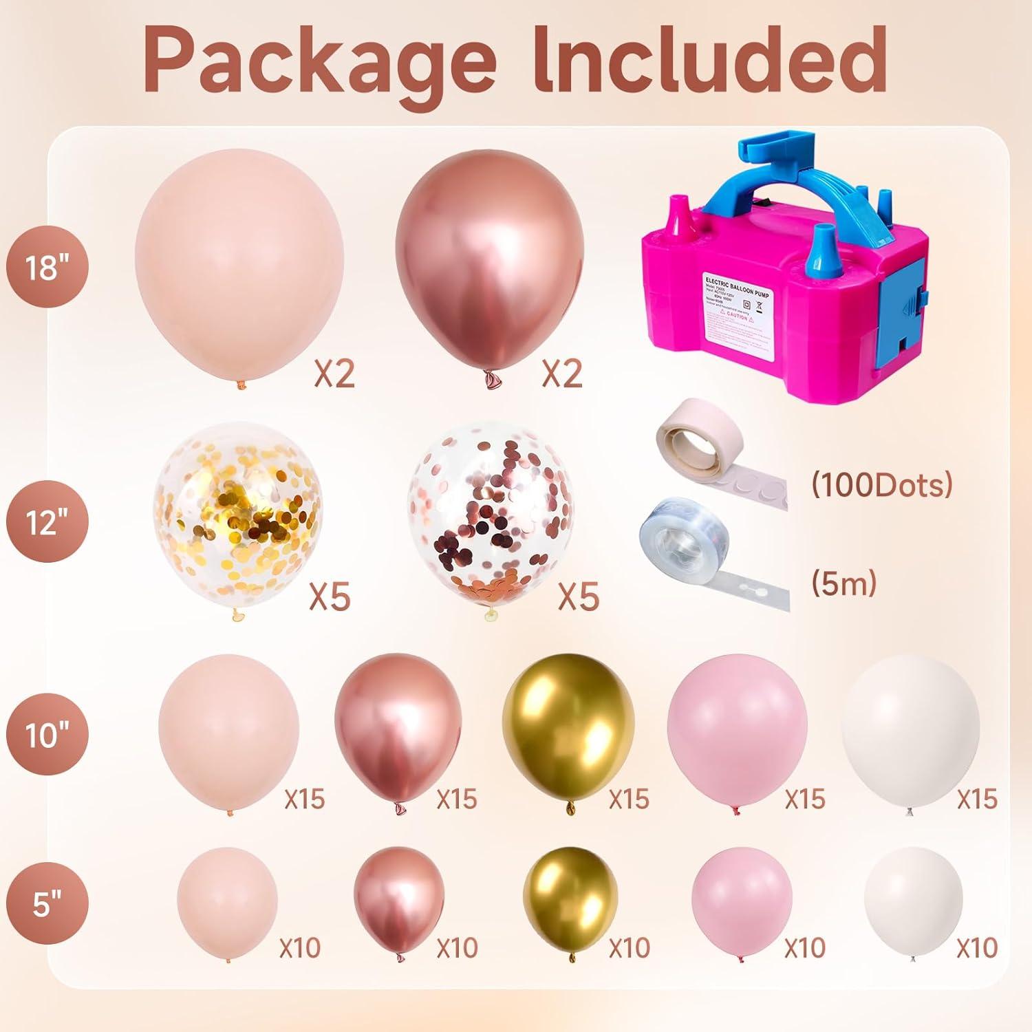 Kit de Guirnalda de Globos Rosa Dorado PTKISS 142 Piezas