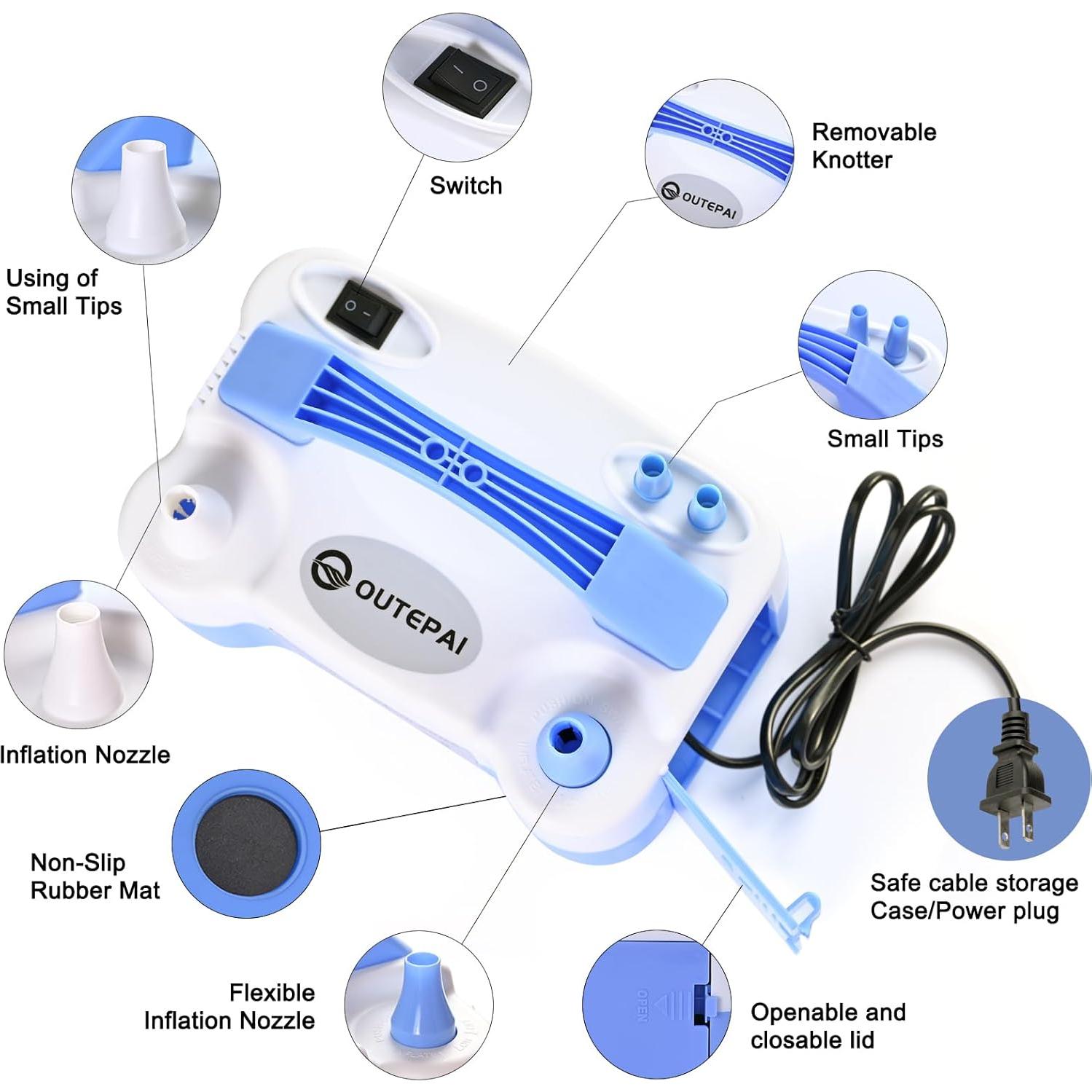 Bomba de aire eléctrica OUTEPAI 600W para globos - Azul bebé