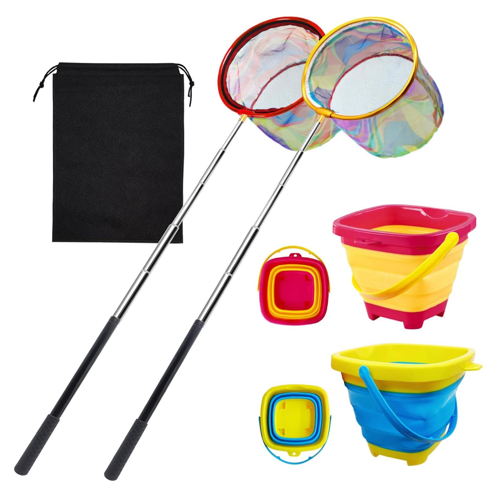 Set de Pesca Plegable Autokcan: 2 Redes + 2 Cubos 1.73m