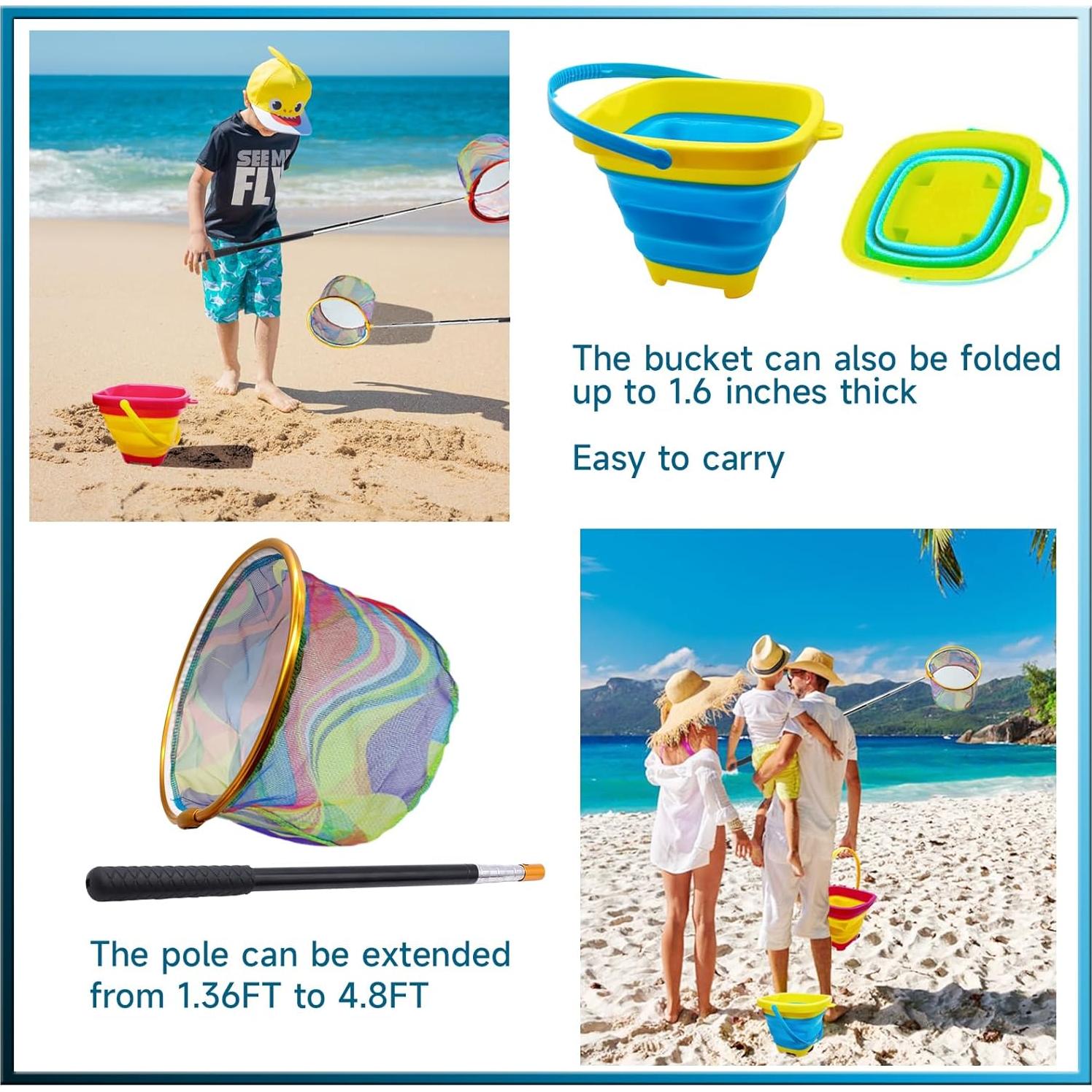 Set de Pesca Plegable Autokcan: 2 Redes + 2 Cubos 1.73m