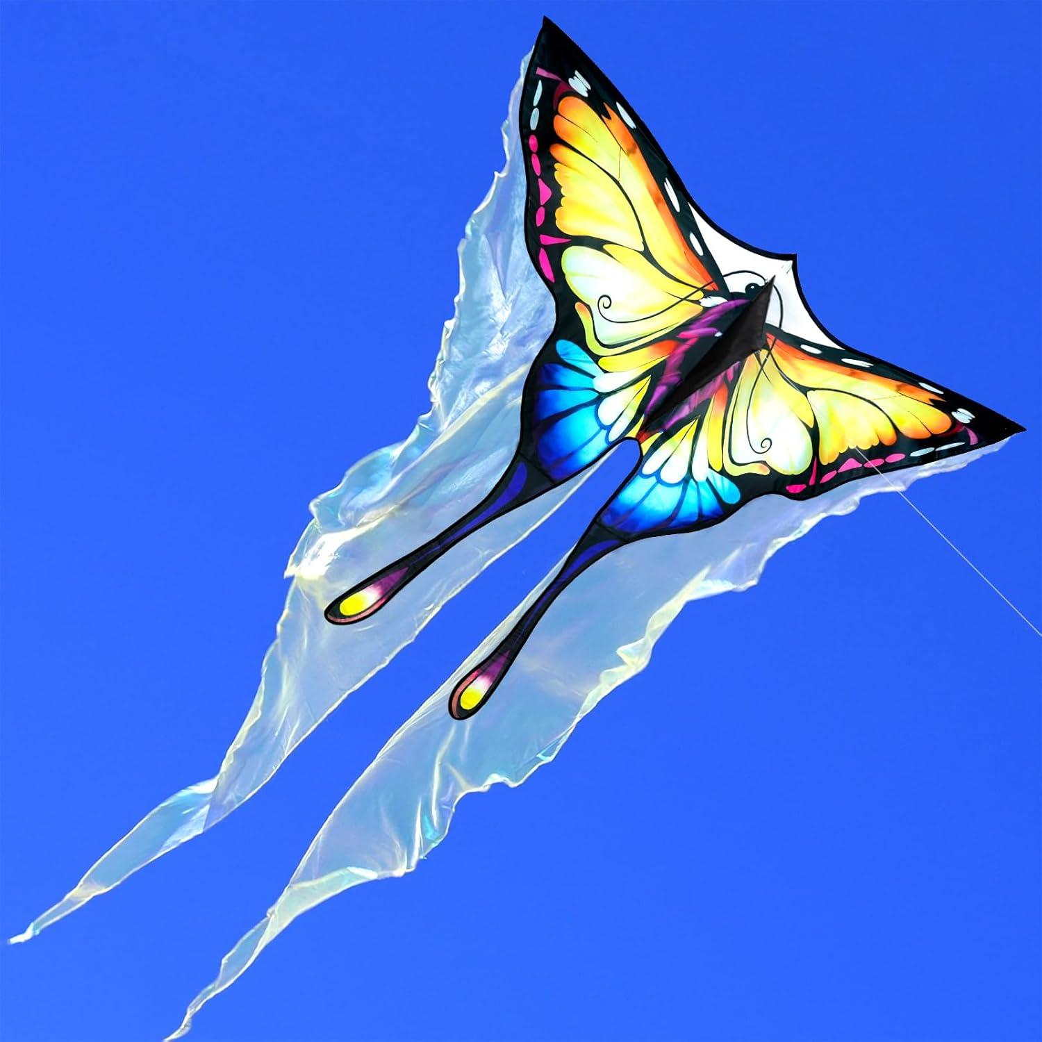 Cometa Mariposa de Tul Amarilla SGftre 140x71cm Fácil de Volar