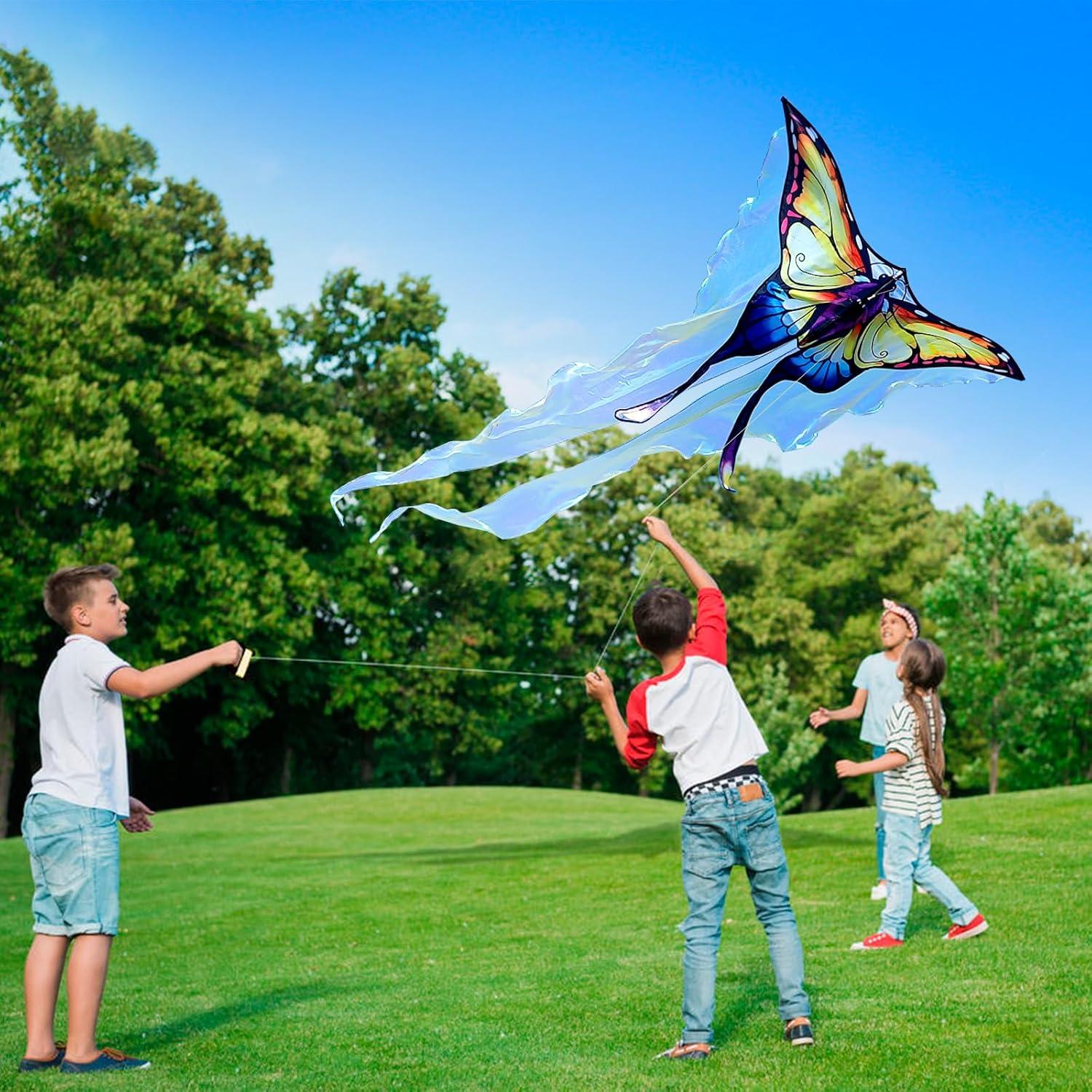 Cometa Mariposa de Tul Amarilla SGftre 140x71cm Fácil de Volar