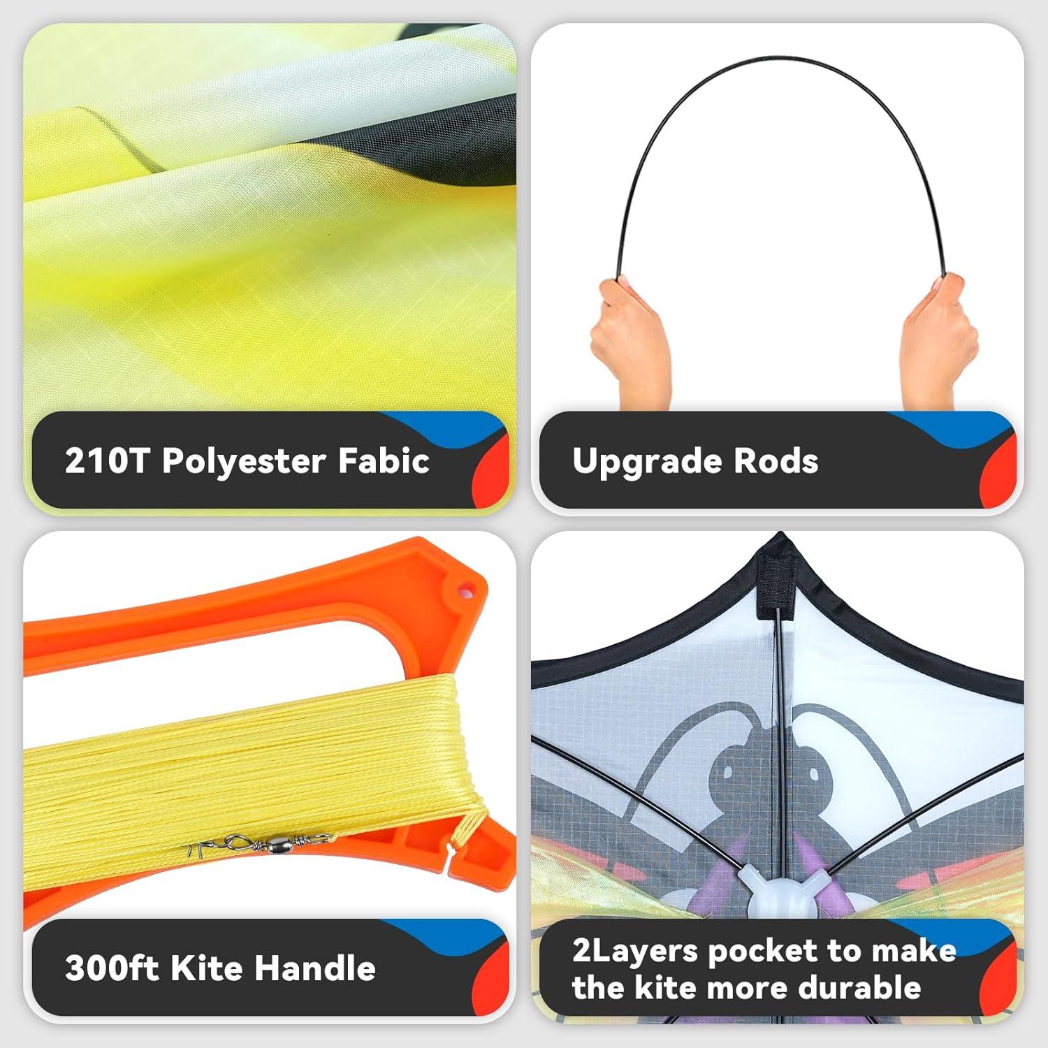 Cometa Mariposa de Tul Amarilla SGftre 140x71cm Fácil de Volar