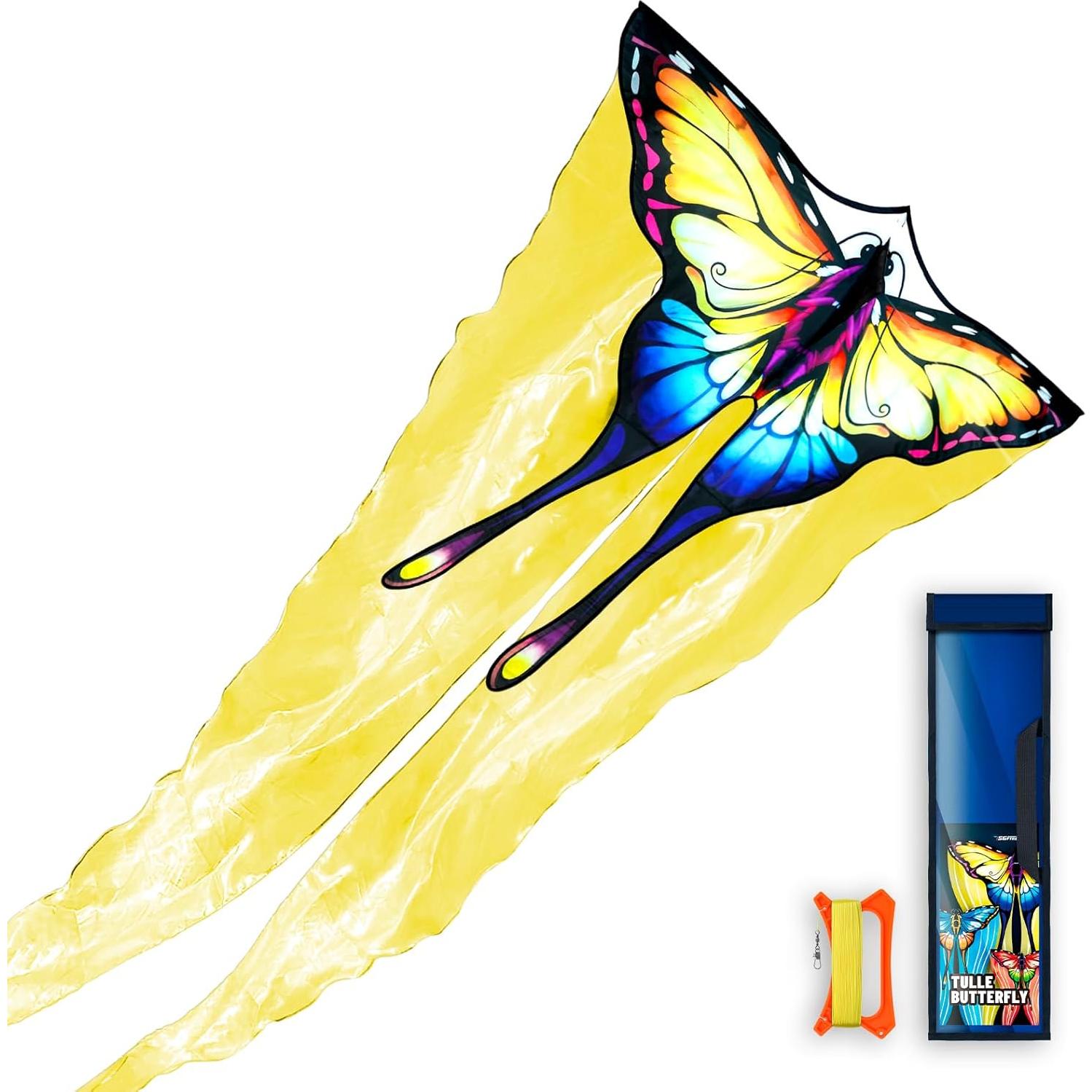 Cometa Mariposa de Tul Amarilla SGftre 140x71cm Fácil de Volar