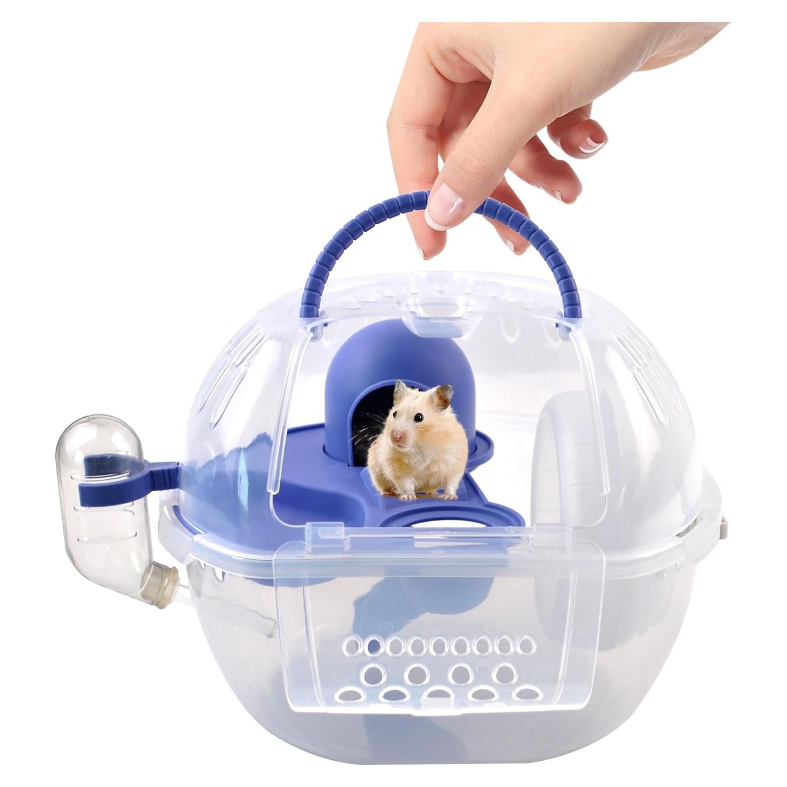 Transportador de Hámster MUYG Azul con Botella y Rueda 26.9 cm