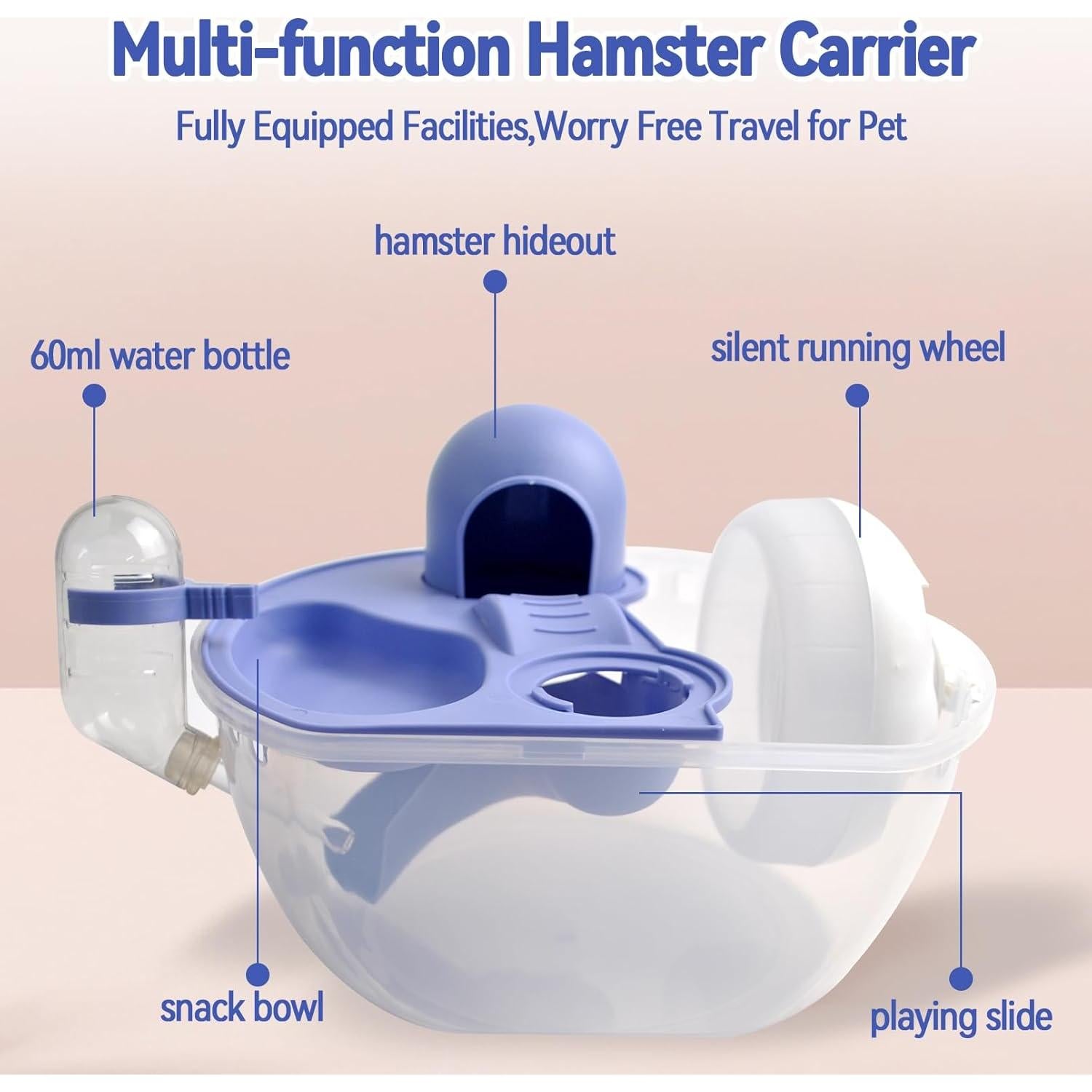 Transportador de Hámster MUYG Azul con Botella y Rueda 26.9 cm