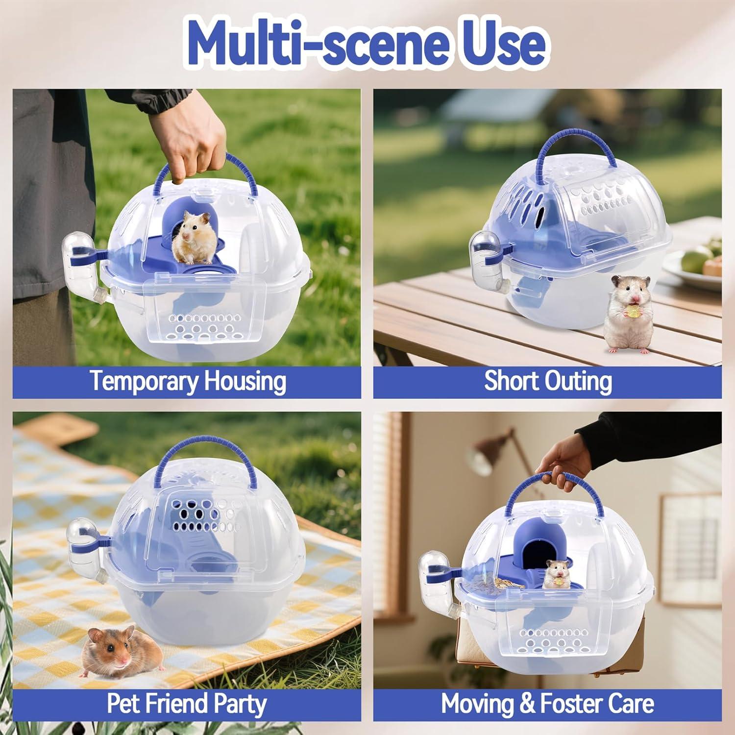 Transportador de Hámster MUYG Azul con Botella y Rueda 26.9 cm