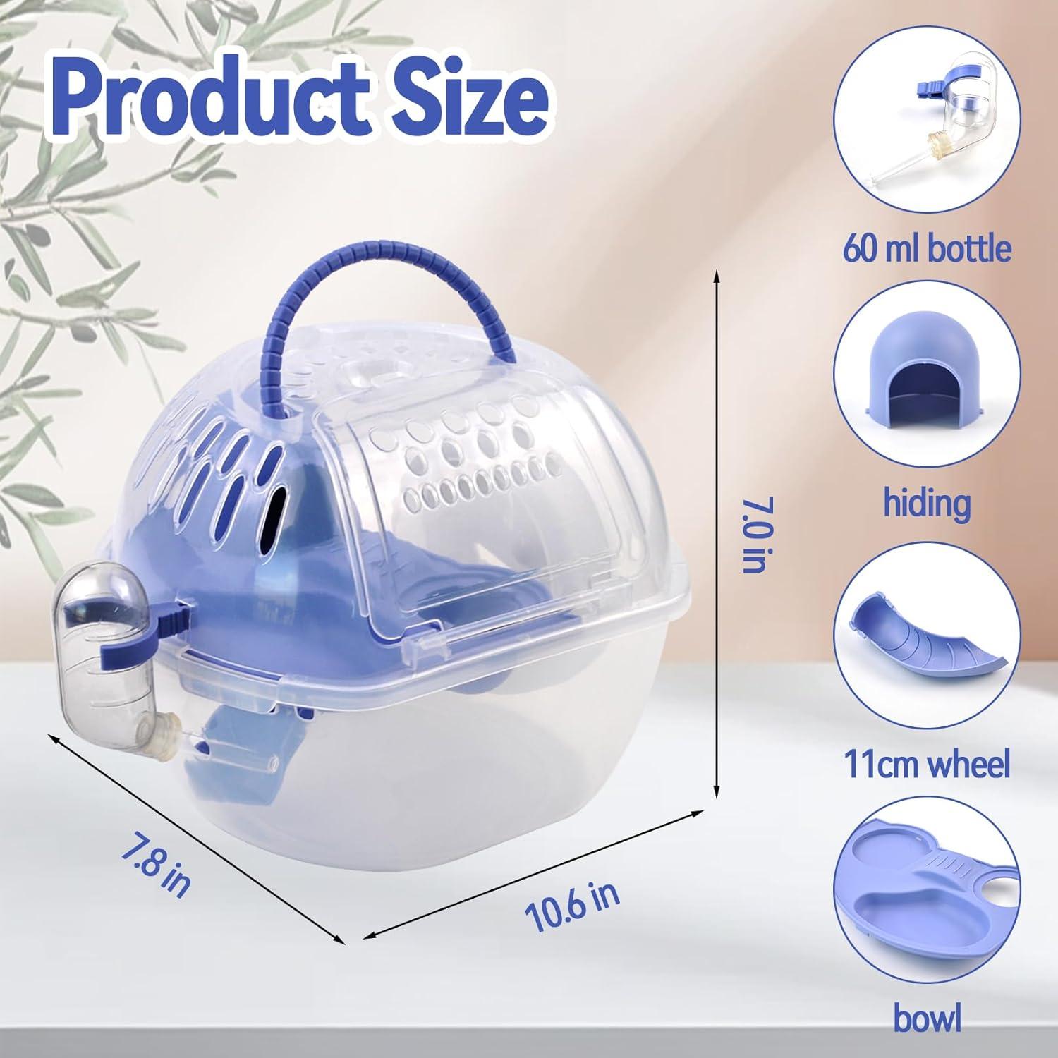 Transportador de Hámster MUYG Azul con Botella y Rueda 26.9 cm