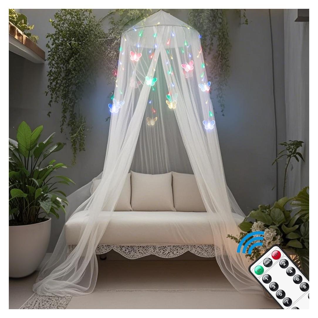Dosel de Cama Redondo emopaw con Luces LED Mariposa 2.5m