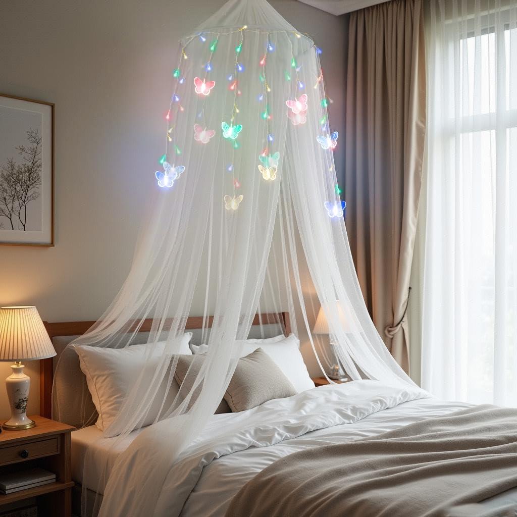 Dosel de Cama Redondo emopaw con Luces LED Mariposa 2.5m