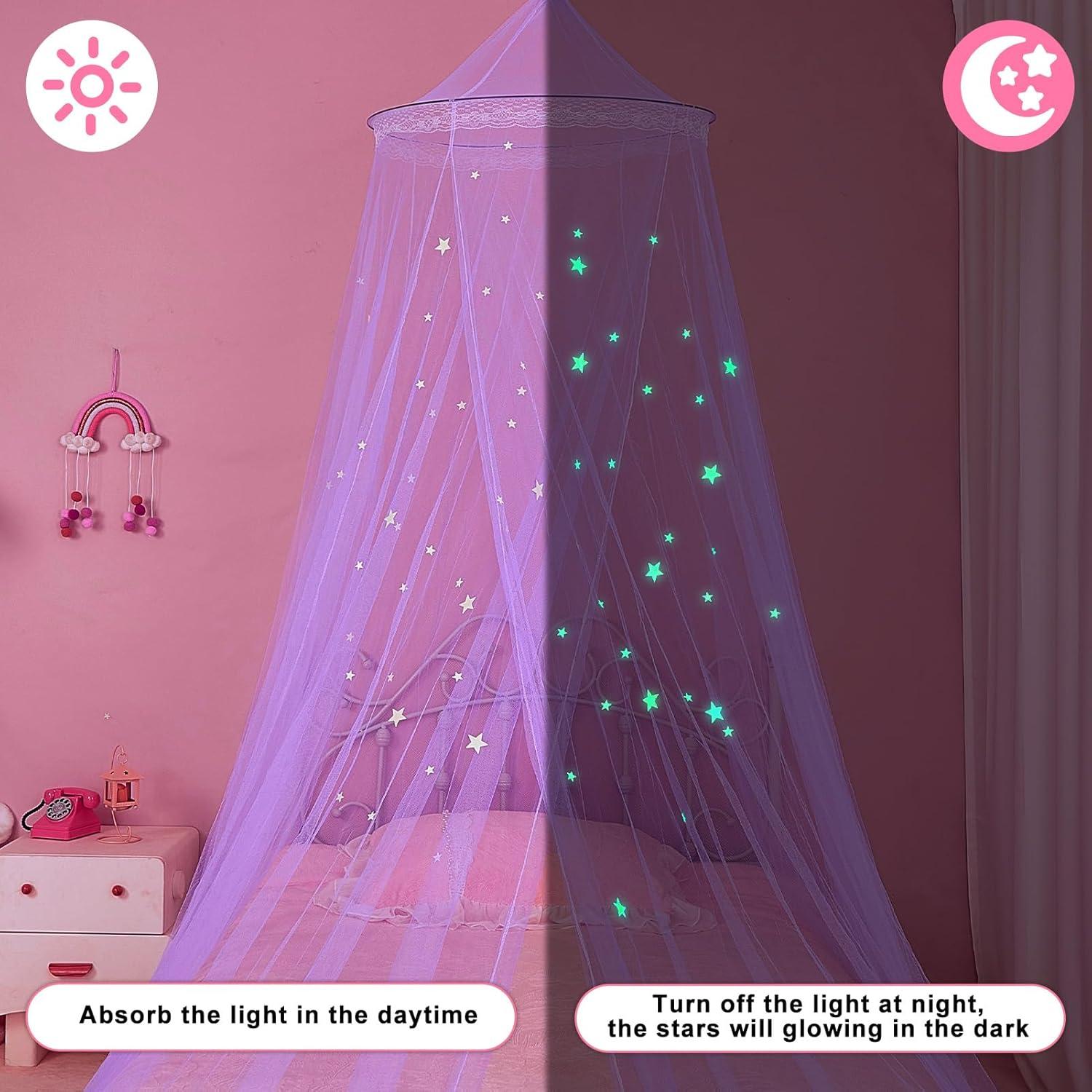 Dosel de Cama para Niñas FIOBEE con Luces LED y Mosquitera