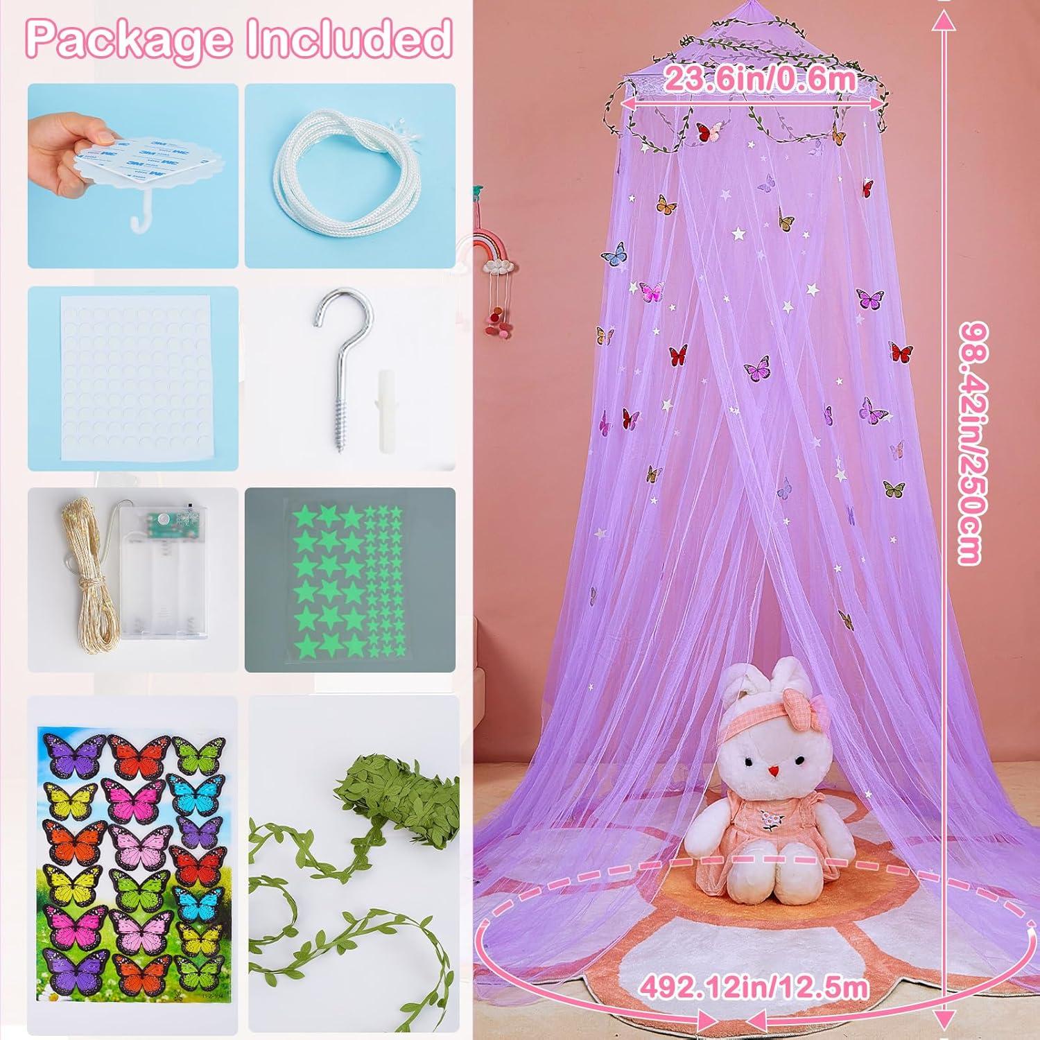 Dosel de Cama para Niñas FIOBEE con Luces LED y Mosquitera