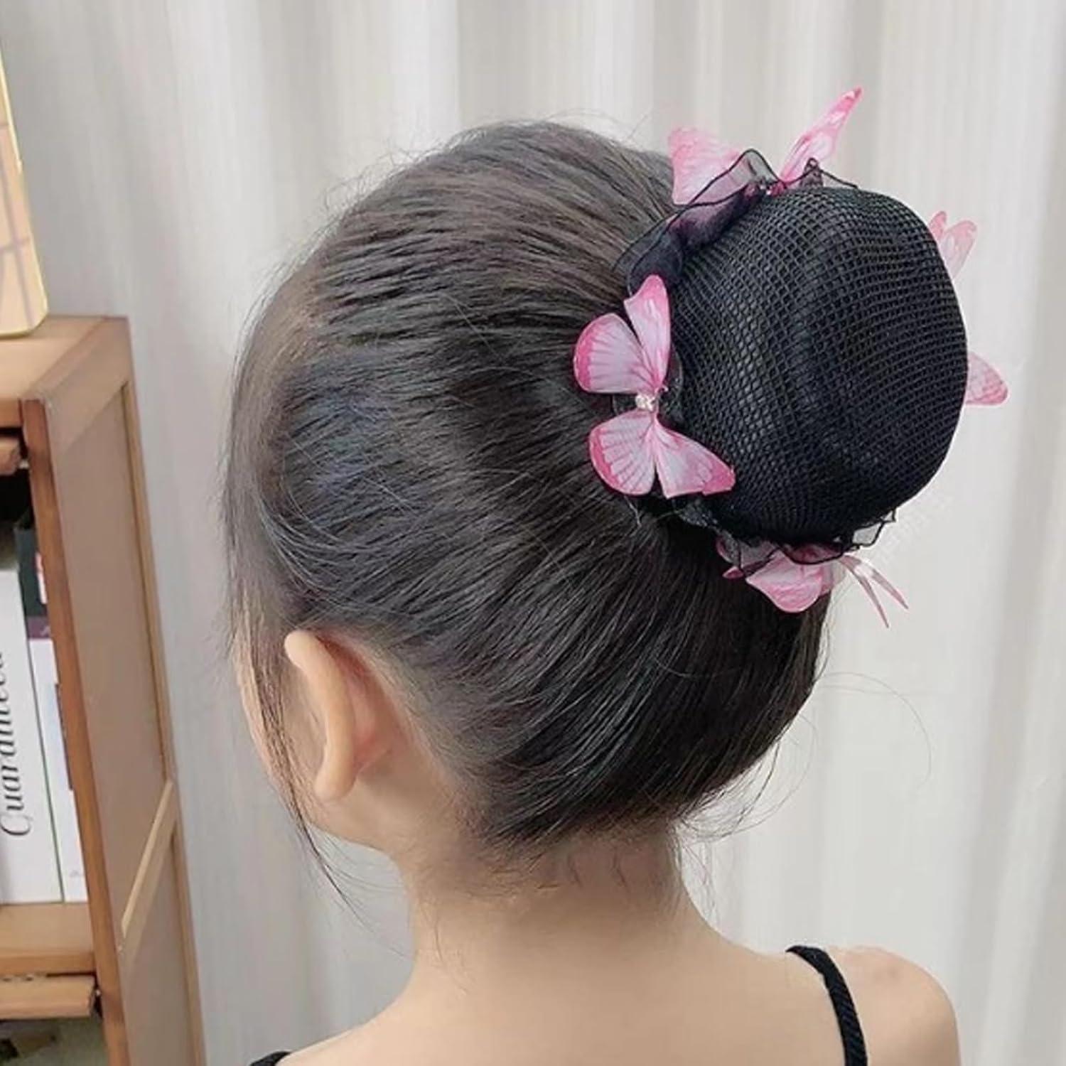 4 Piezas Cubierta de Moño para Cabello Niñas Mariposas y Flores