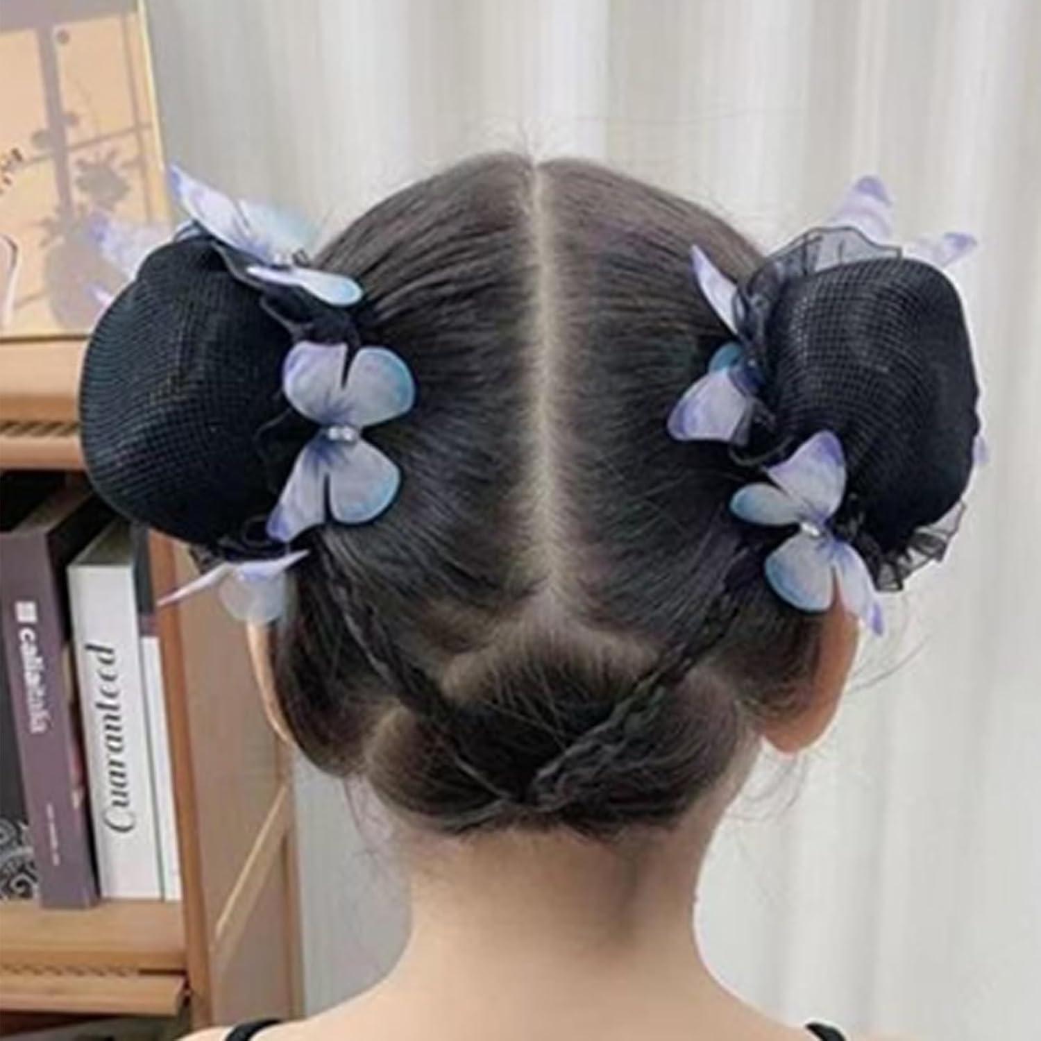 4 Piezas Cubierta de Moño para Cabello Niñas Mariposas y Flores