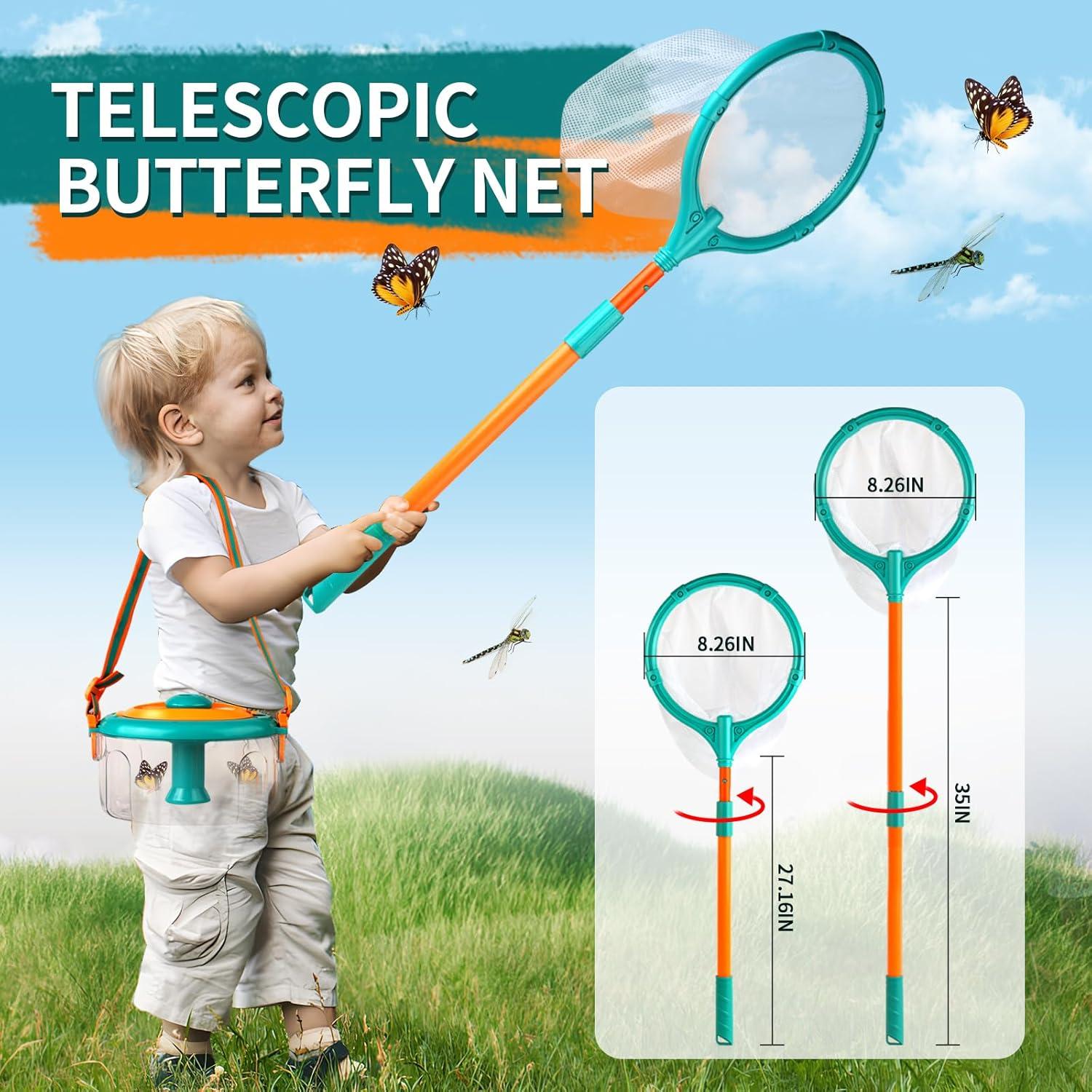 Bug Catcher for Kids Outdoors Toys, Bug Catching Kit with Butterfly Net, Critter Keeper, Magnifying Glass, Bug Catchers, Tweezers & Learning Cards, Kids Explorer Camping Kit Child Gifts