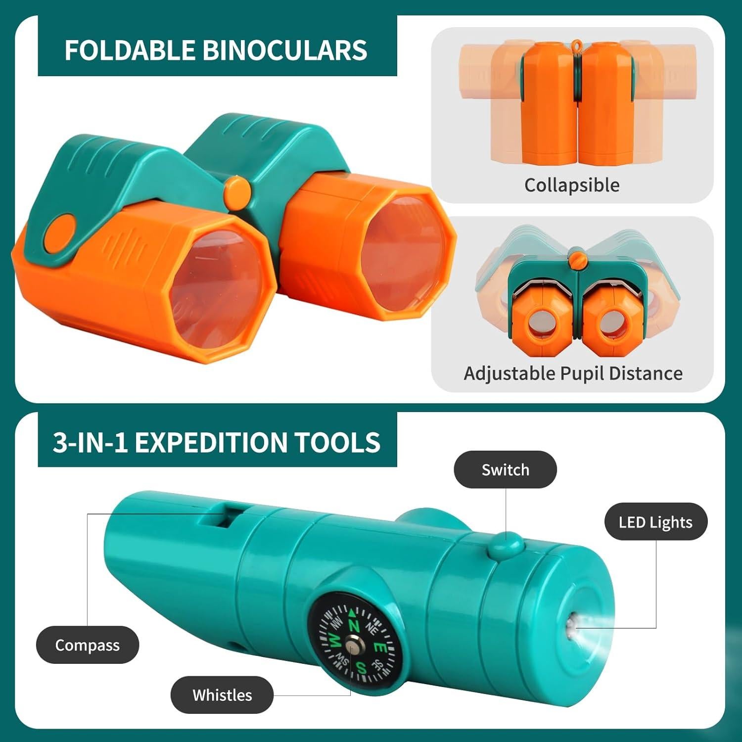 Bug Catcher for Kids Outdoors Toys, Bug Catching Kit with Butterfly Net, Critter Keeper, Magnifying Glass, Bug Catchers, Tweezers & Learning Cards, Kids Explorer Camping Kit Child Gifts