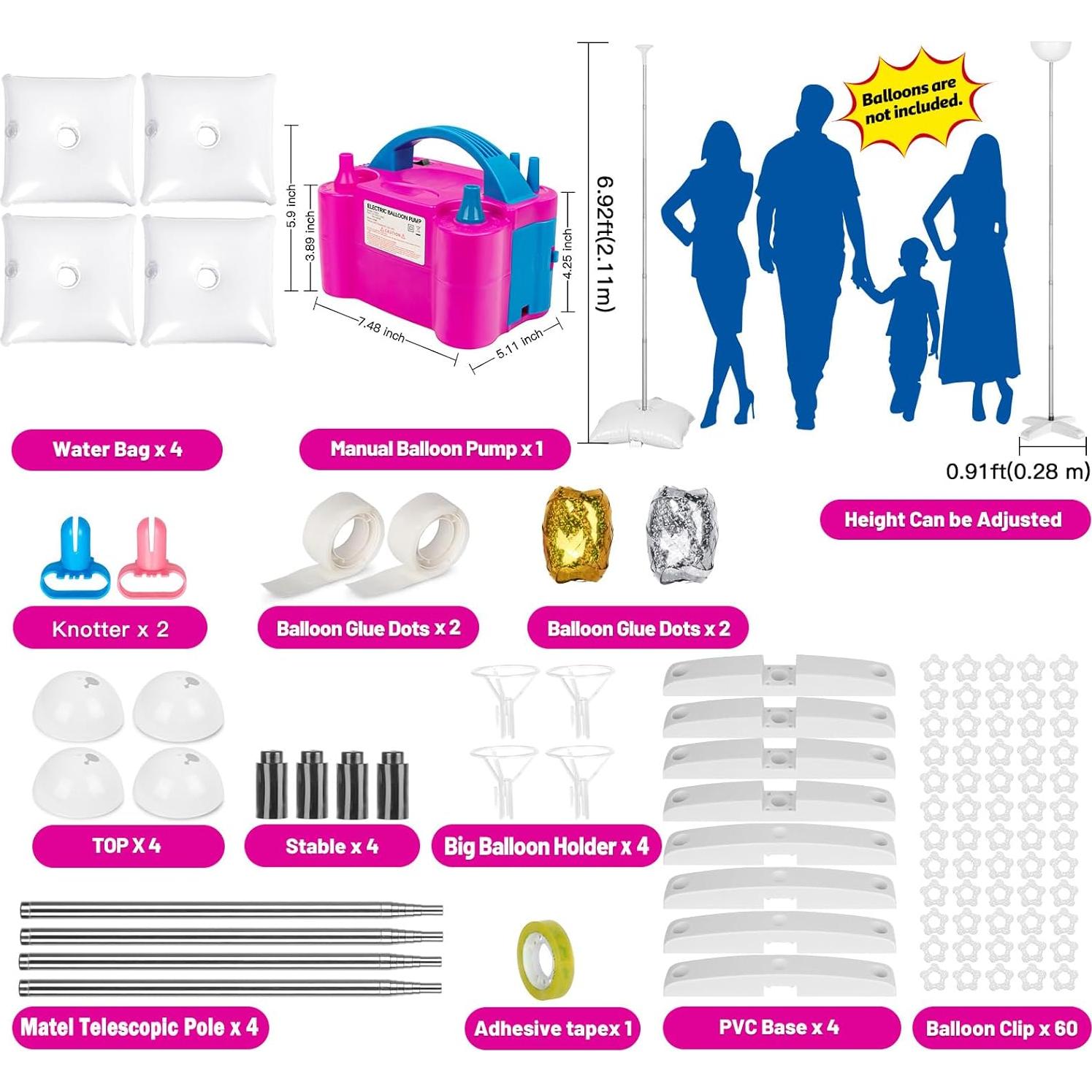 Kit de Soporte de Columna de Globo Toosci con Bomba Eléctrica