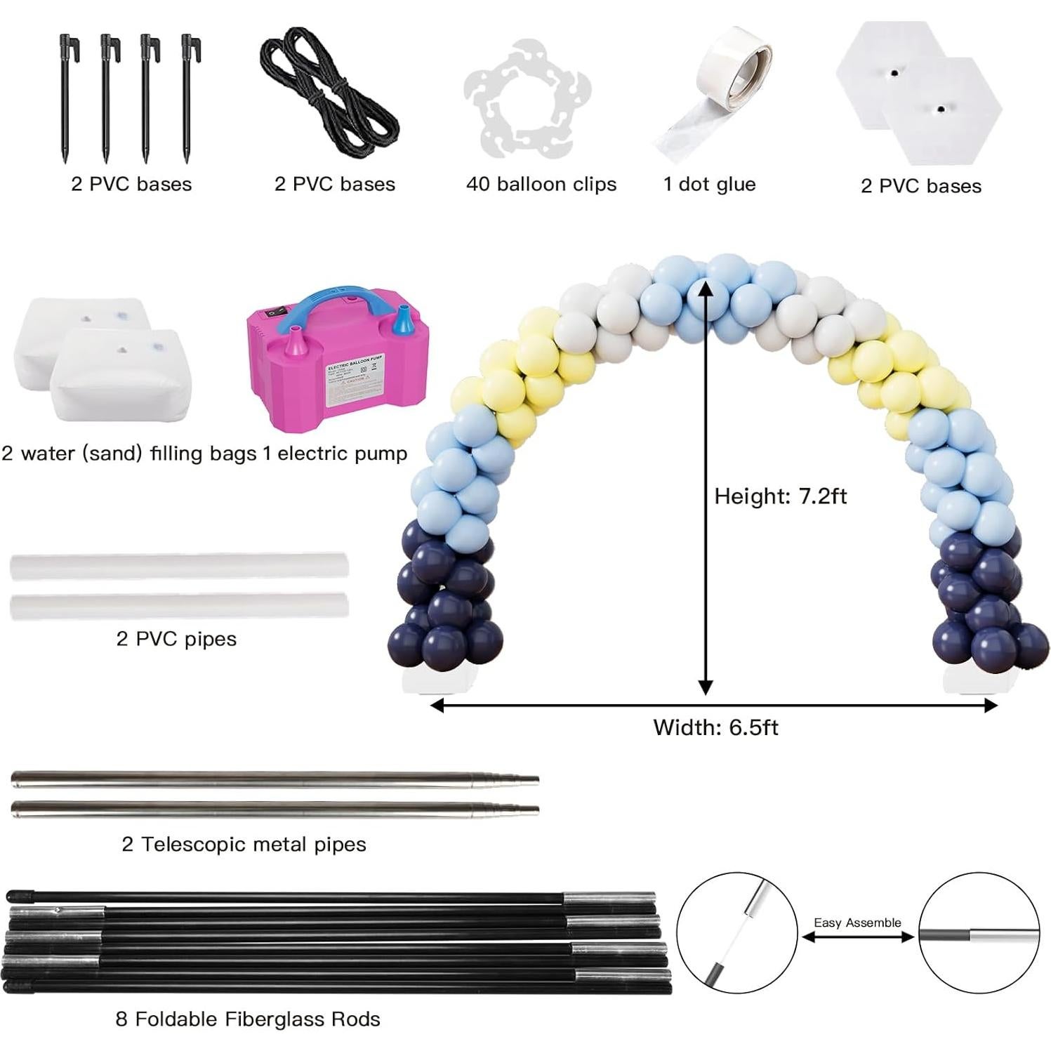 Kit de Arco de Globos RUBFAC 2 en 1 con Bomba Eléctrica 2.2m