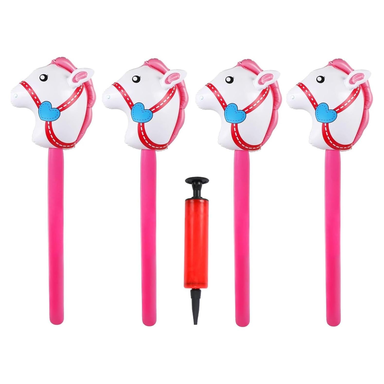 4 Palos Inflables de Caballo Rosa con Bomba TOSAMZOO 94 cm