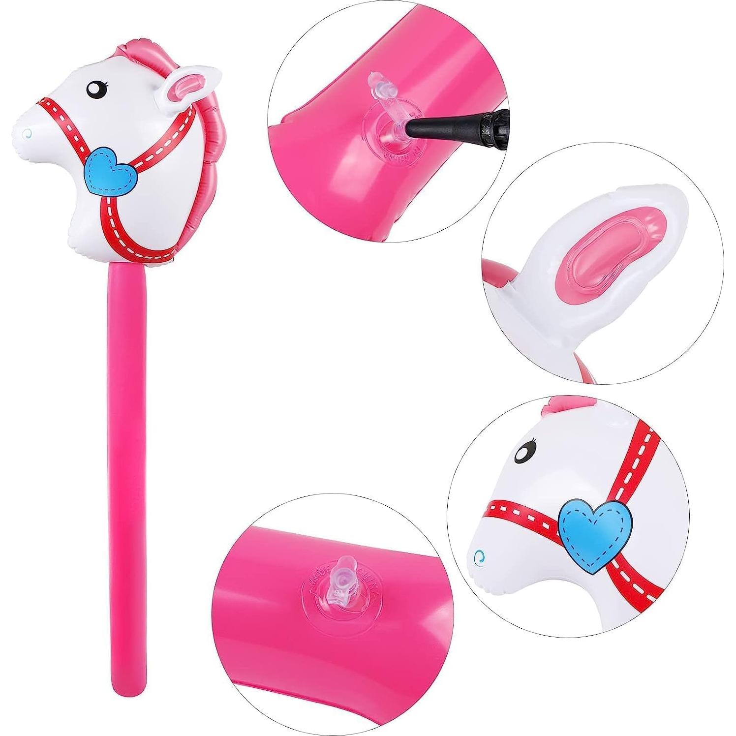 4 Palos Inflables de Caballo Rosa con Bomba TOSAMZOO 94 cm