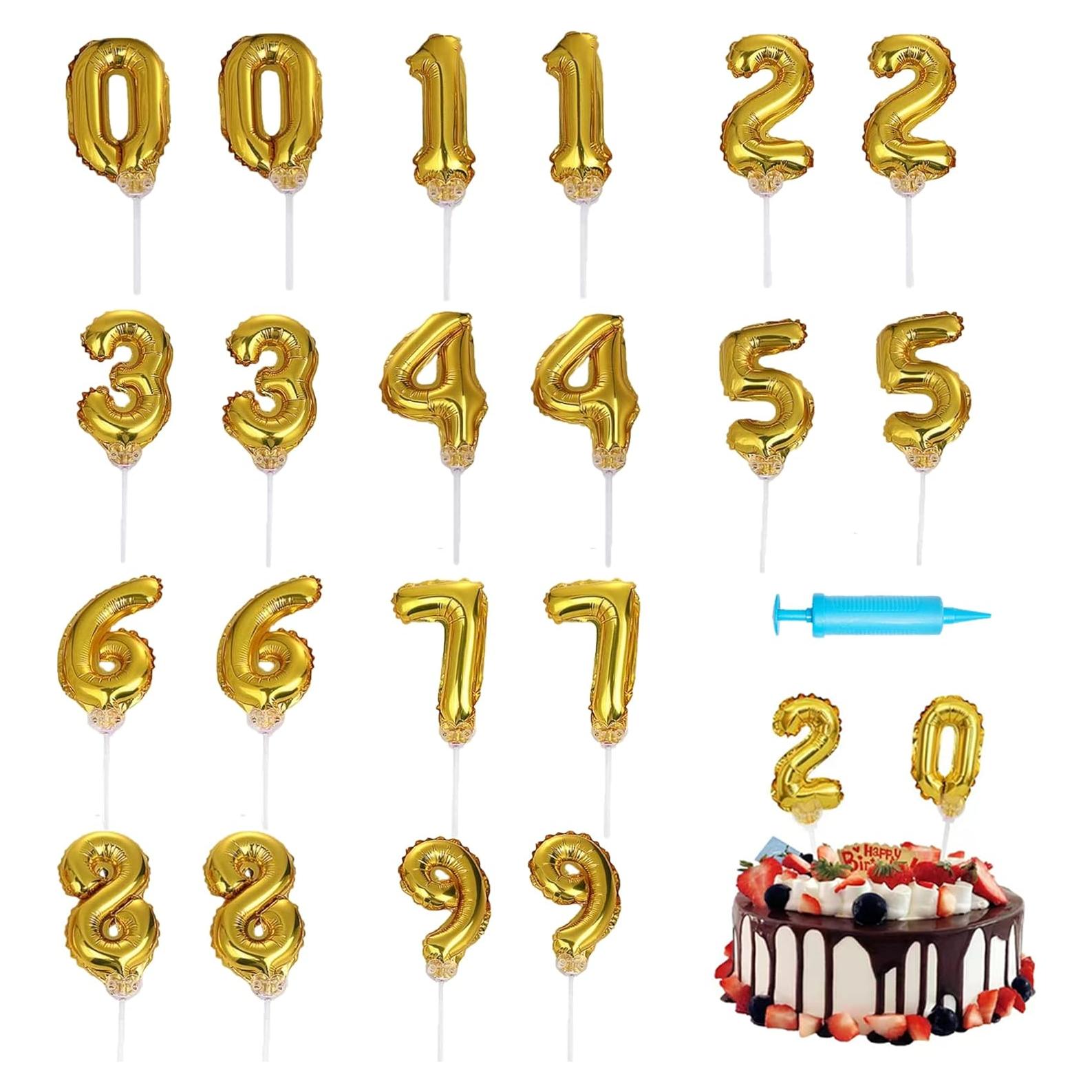 Toppers de pastel mini números dorados Goldtop con bomba