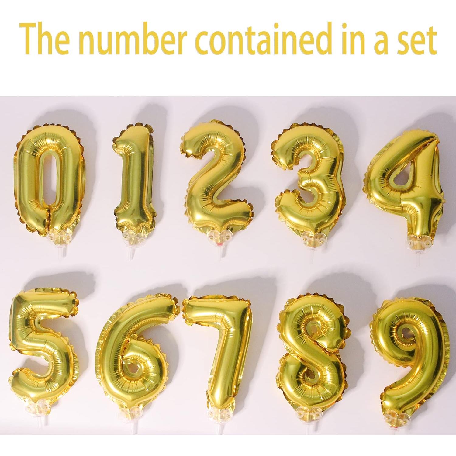 Toppers de pastel mini números dorados Goldtop con bomba