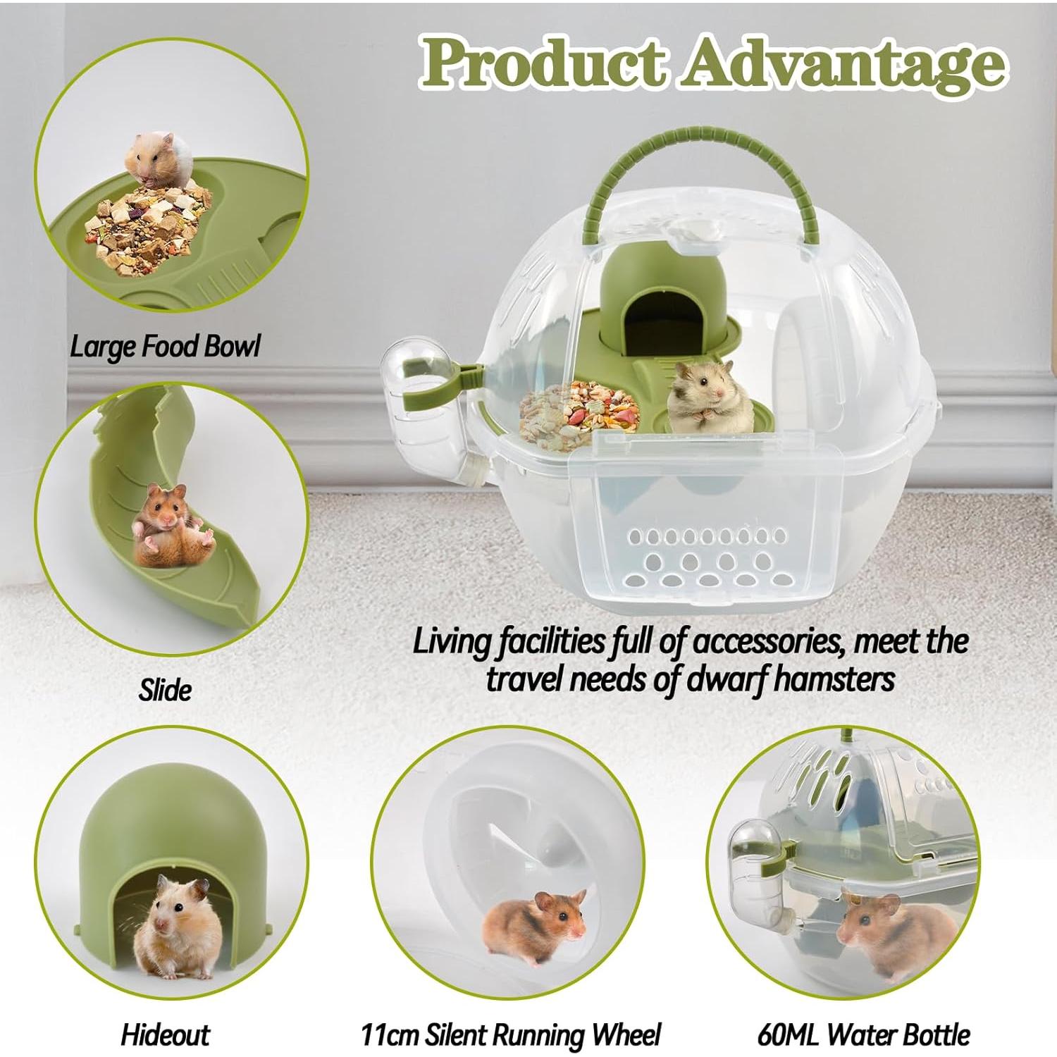 Transportador de Hámster Enano MUYG Verde 2 Niveles con Accesorios