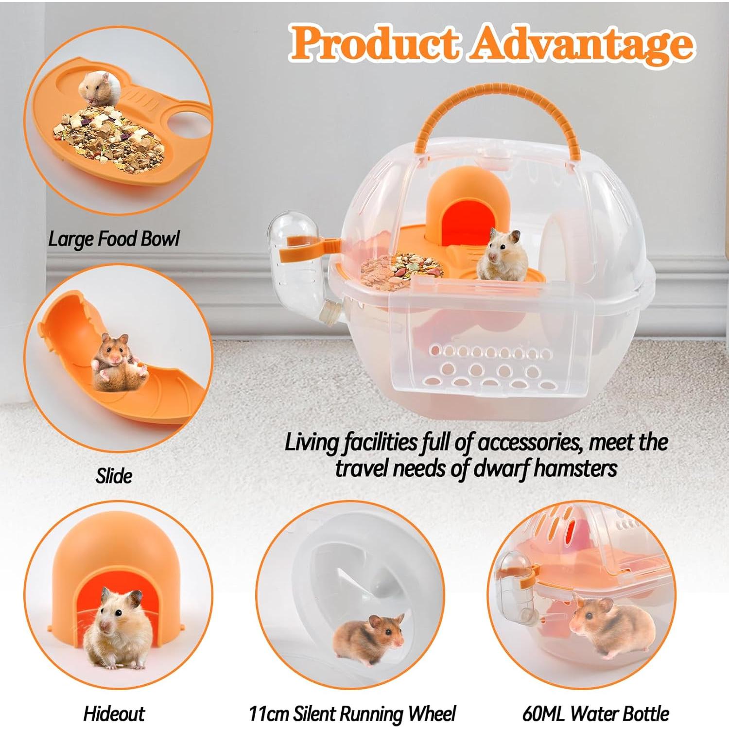 Transportador de Hámster MUYG Naranja 27x20x18 cm con Accesorios