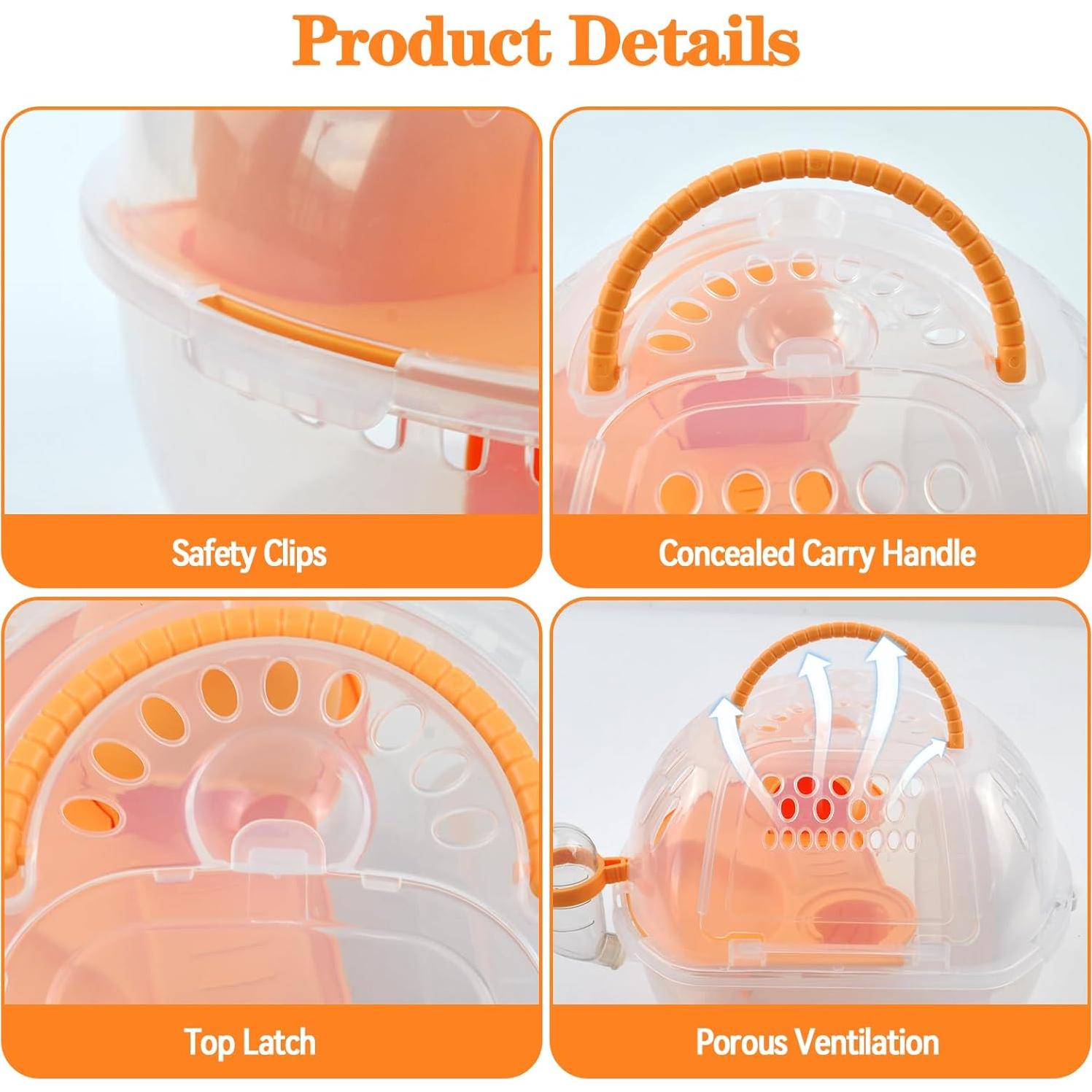 Transportador de Hámster MUYG Naranja 27x20x18 cm con Accesorios