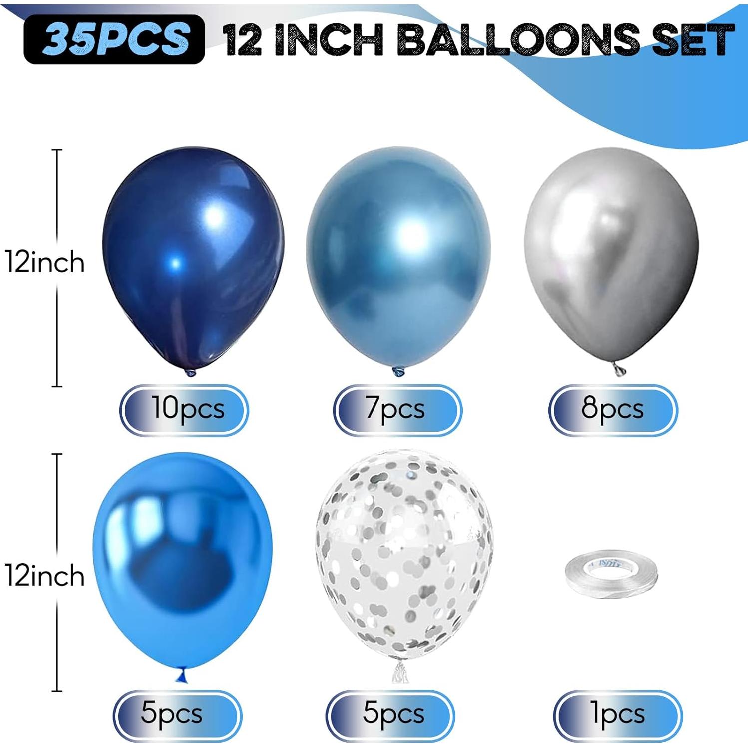 Conjunto de Globos Azul Plateado TAOYE 35 Piezas 12 Pulgadas