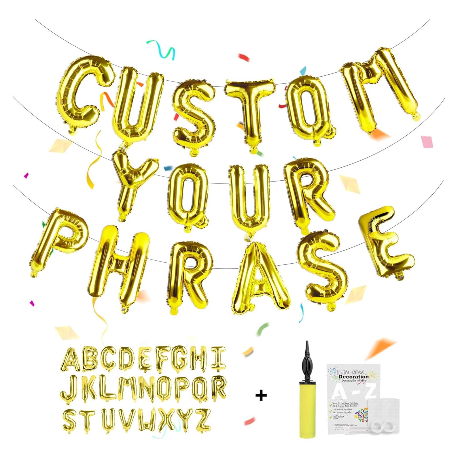 53 Globos de Letras Doradas 40 cm con Bomba para Fiesta