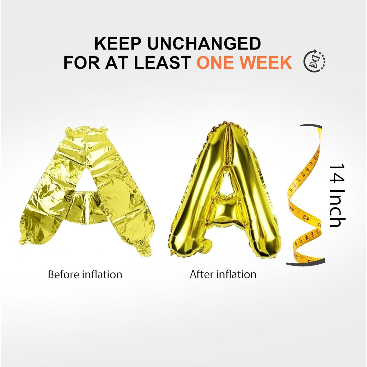 53 Globos de Letras Doradas 40 cm con Bomba para Fiesta