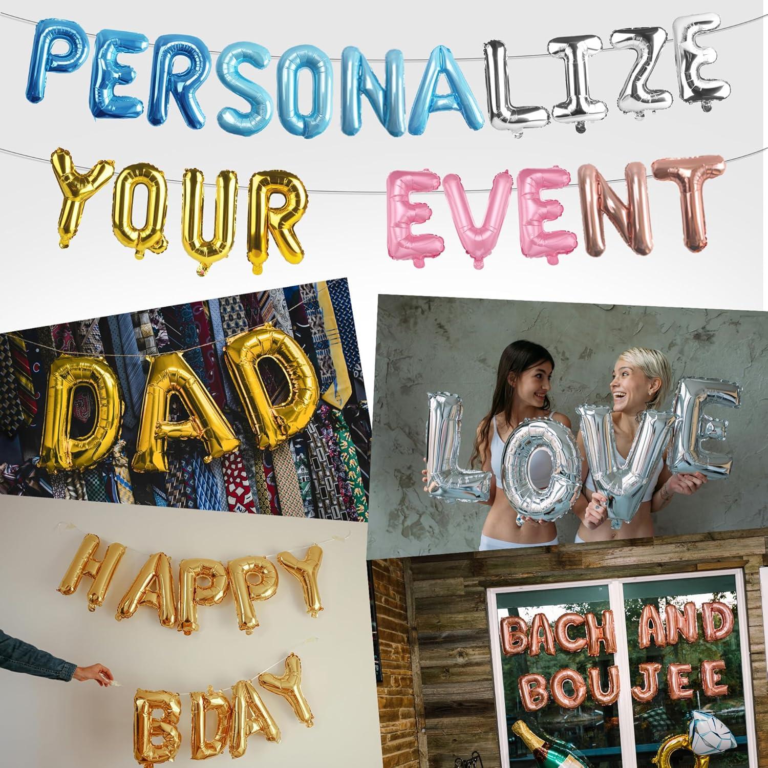 53 Globos de Letras Doradas 40 cm con Bomba para Fiesta