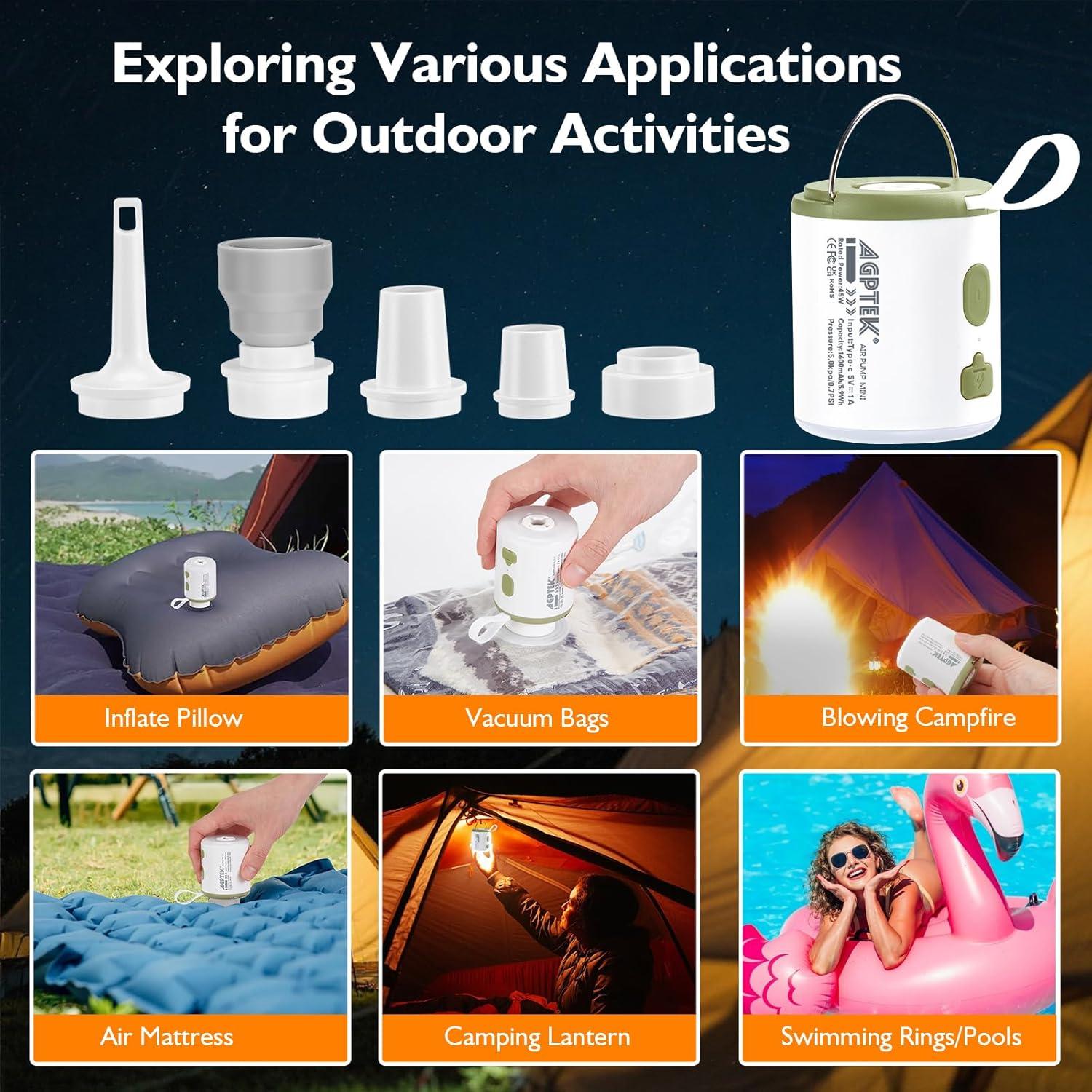 Bomba de Aire Eléctrica Portátil AGPTEK 5.5kPa 1600mAh Verde