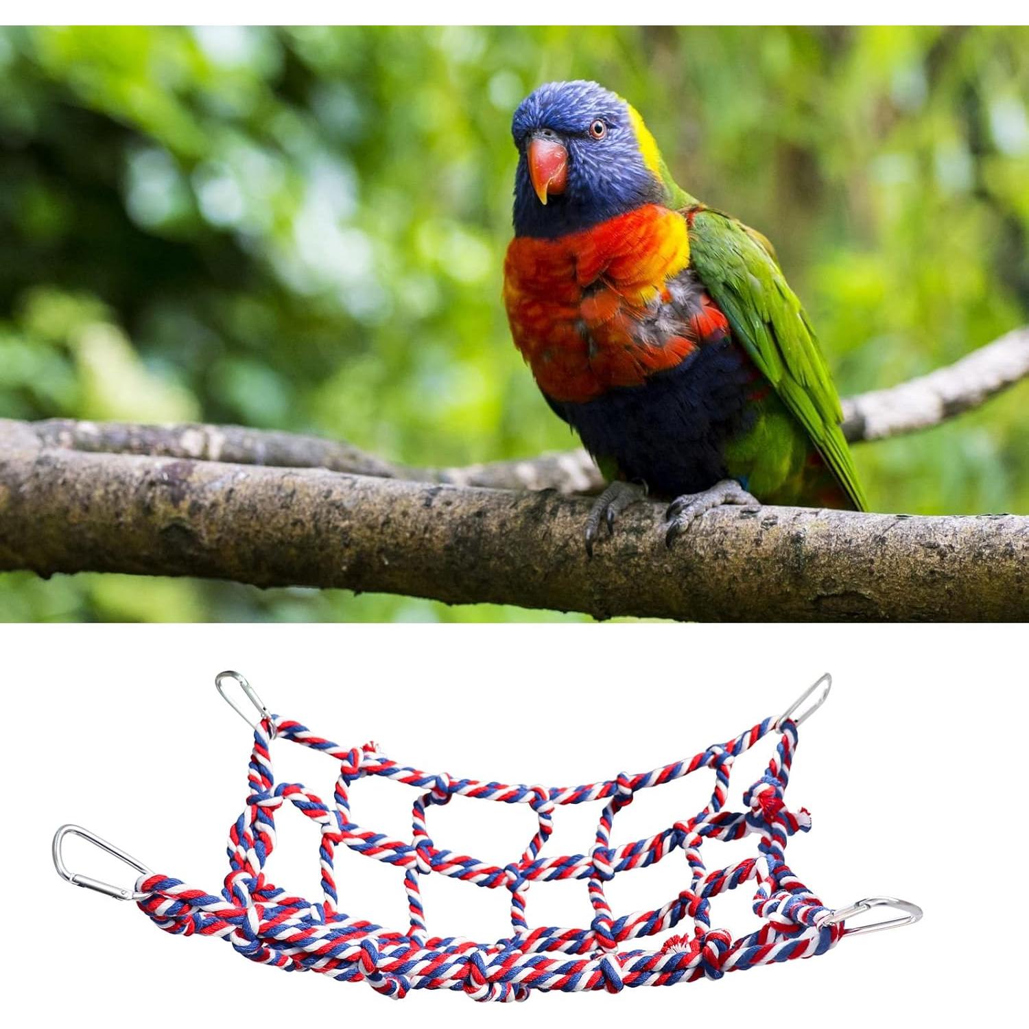 2 Pack Colorful Bird Rope Net, Pet Hanging Hammock, Rat Climbing Ladder Bridge Toys, Cage Decor Accessories for Small Animals Parakeets Cockatiels Hamster Ferret Lovebirds Guinea Pig- 11 × 8 inch
