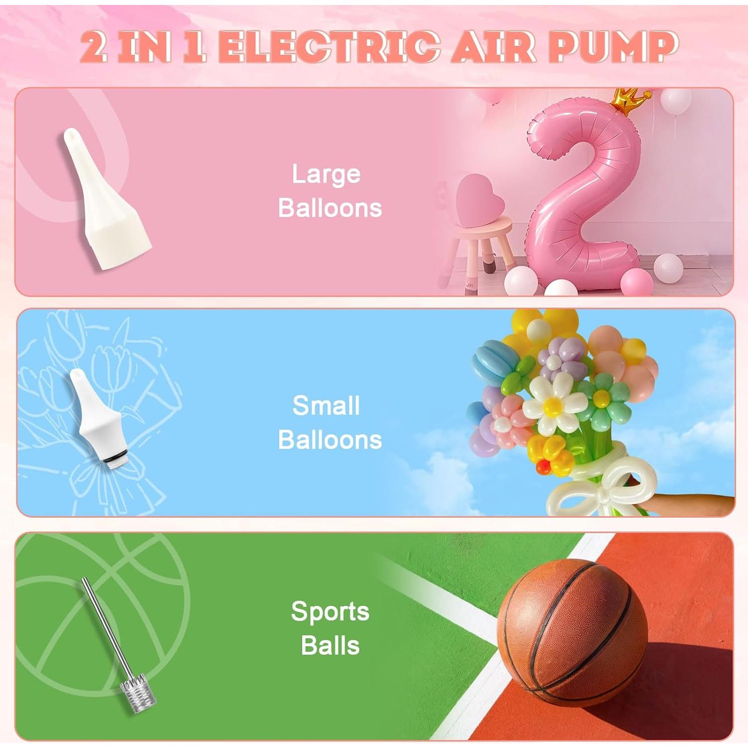 Bomba de aire eléctrica AXHJ 2 en 1 para globos y pelotas