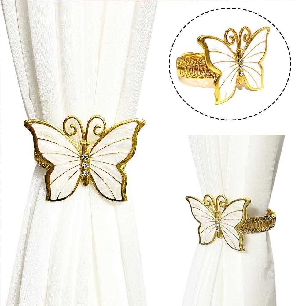 Butterfly Curtain Tiebacks, 2 Pack Lovely Butterfly Curtain Tie glrovazas Gold Curtain Tieback Decorative Drape, Window Curtain Decorative Buckle Holder for Home Office Cafe Balcony