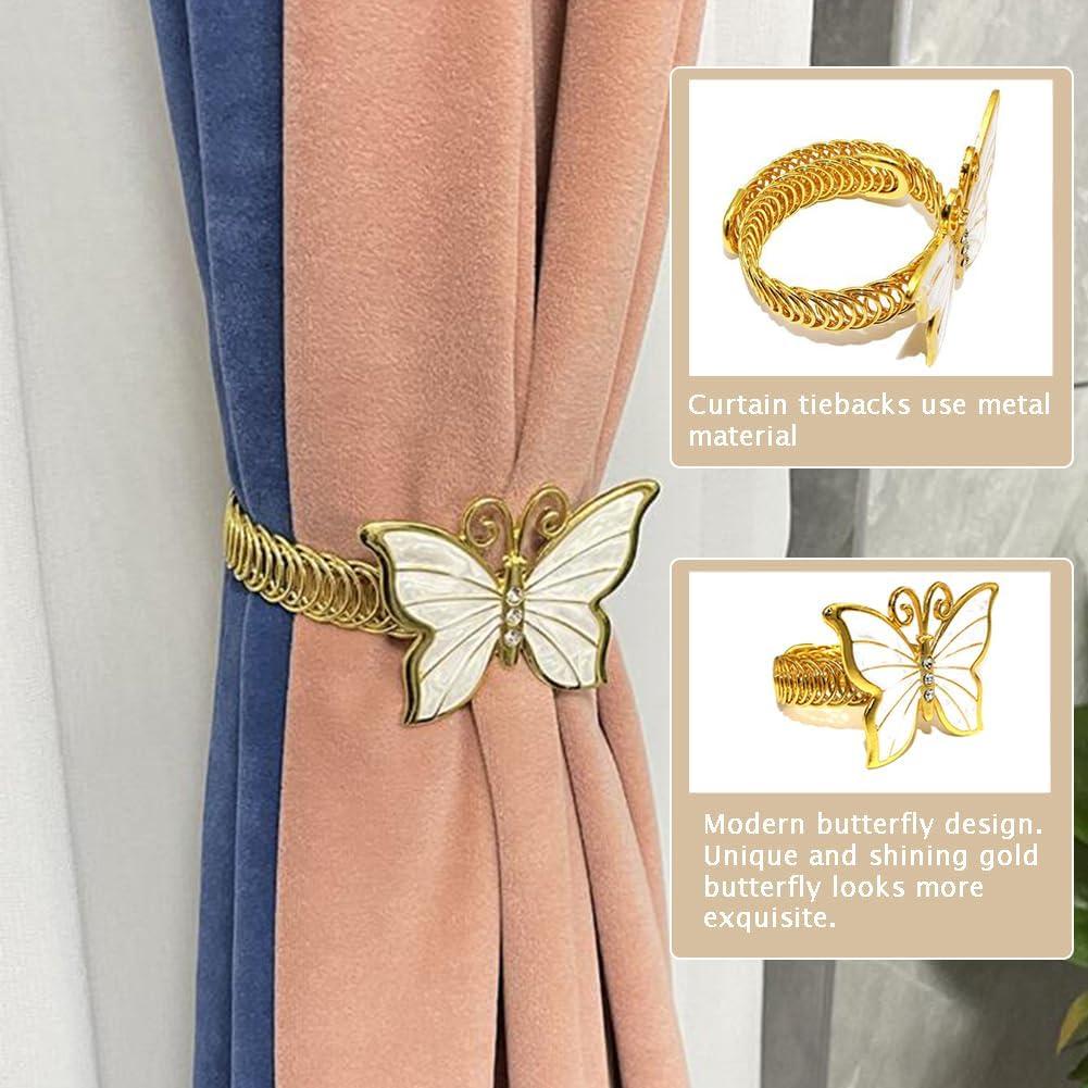 Butterfly Curtain Tiebacks, 2 Pack Lovely Butterfly Curtain Tie glrovazas Gold Curtain Tieback Decorative Drape, Window Curtain Decorative Buckle Holder for Home Office Cafe Balcony